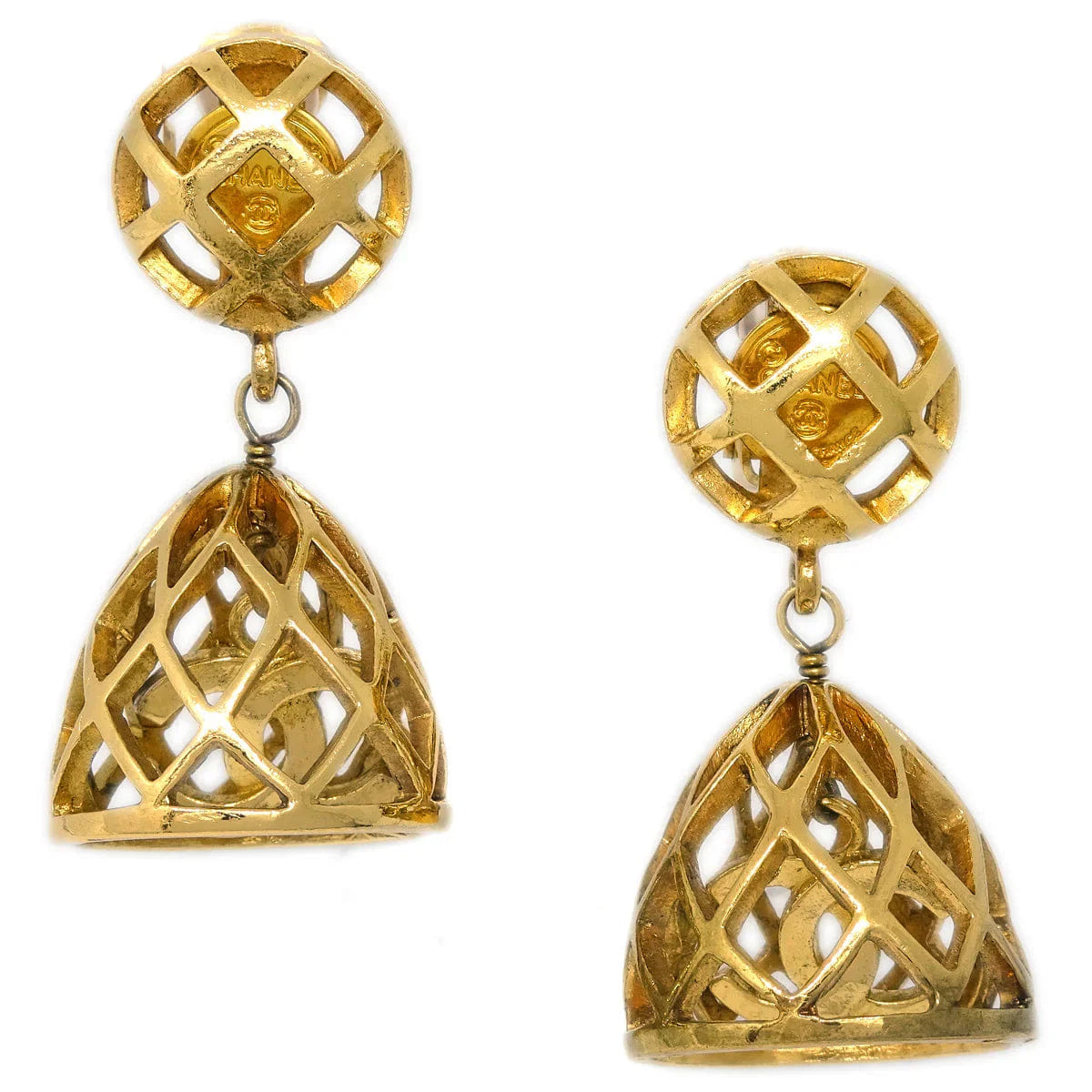 Chanel Gold Bell Dangle Earrings Clip - On