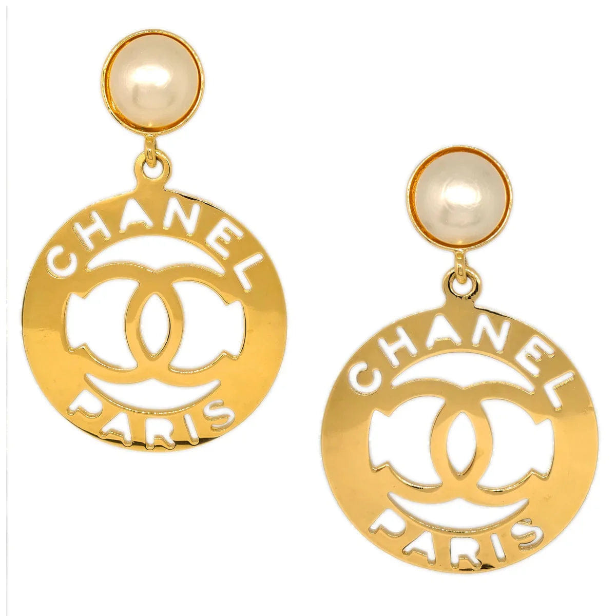 Chanel Hoop Gold Costume Pearl Clip - On Earrings