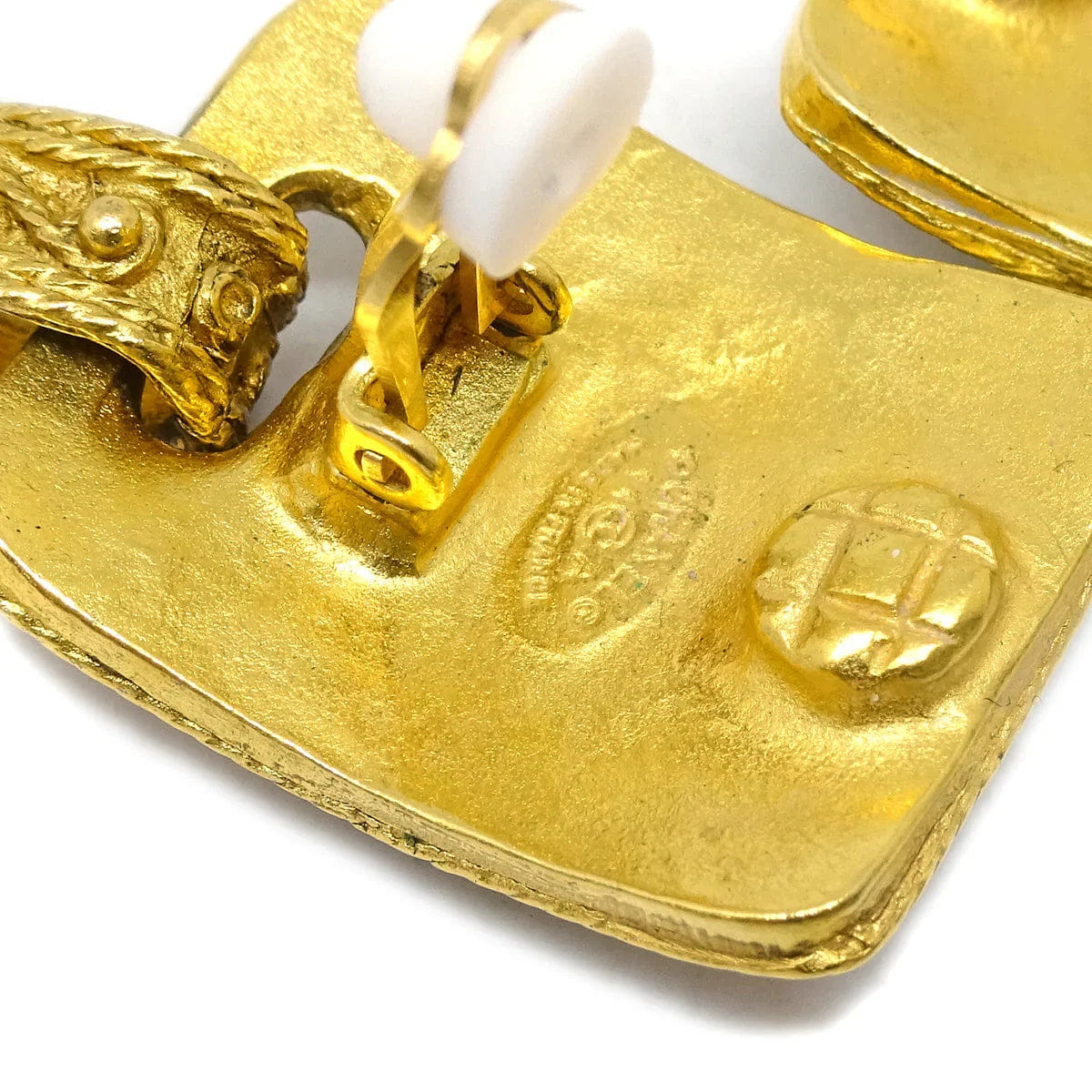 Chanel Filigree Gripoix Dangle Earrings Clip - On Gold 94A