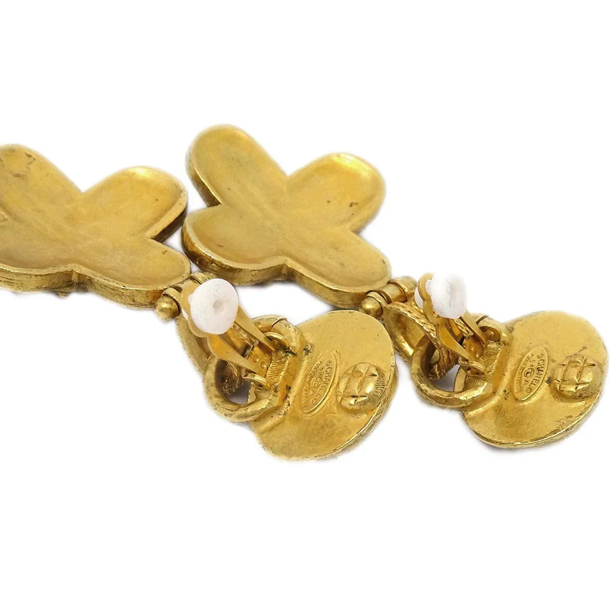 Chanel Artificial Pearl Dangle Earrings Clip - On Gold 94A