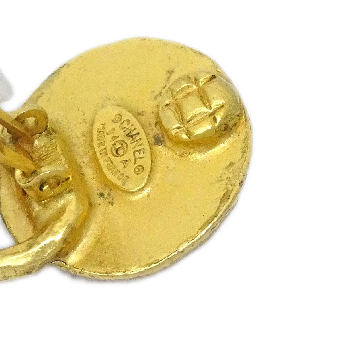Chanel Artificial Pearl Dangle Earrings Clip - On Gold 94A