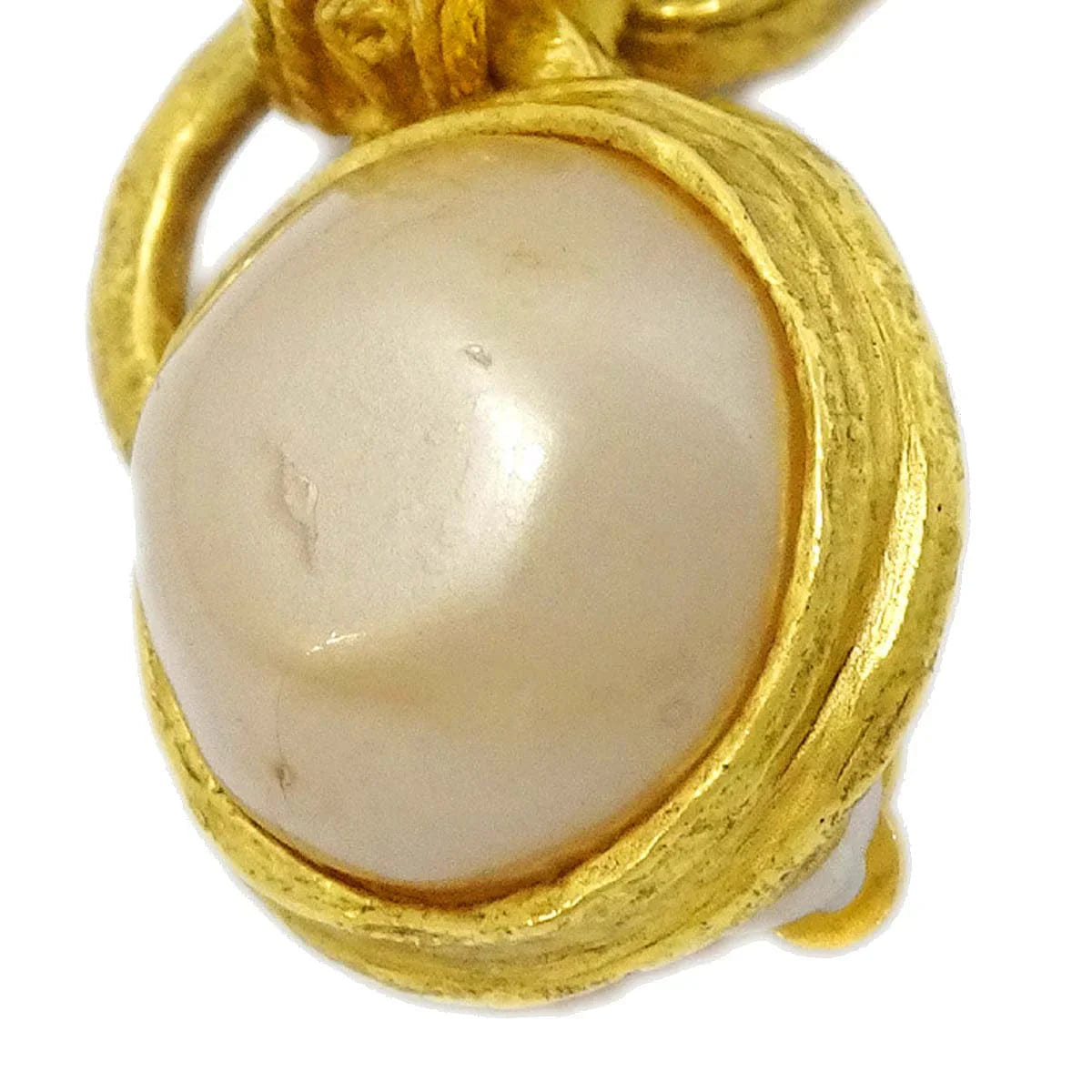Chanel Artificial Pearl Dangle Earrings Clip - On Gold 94A