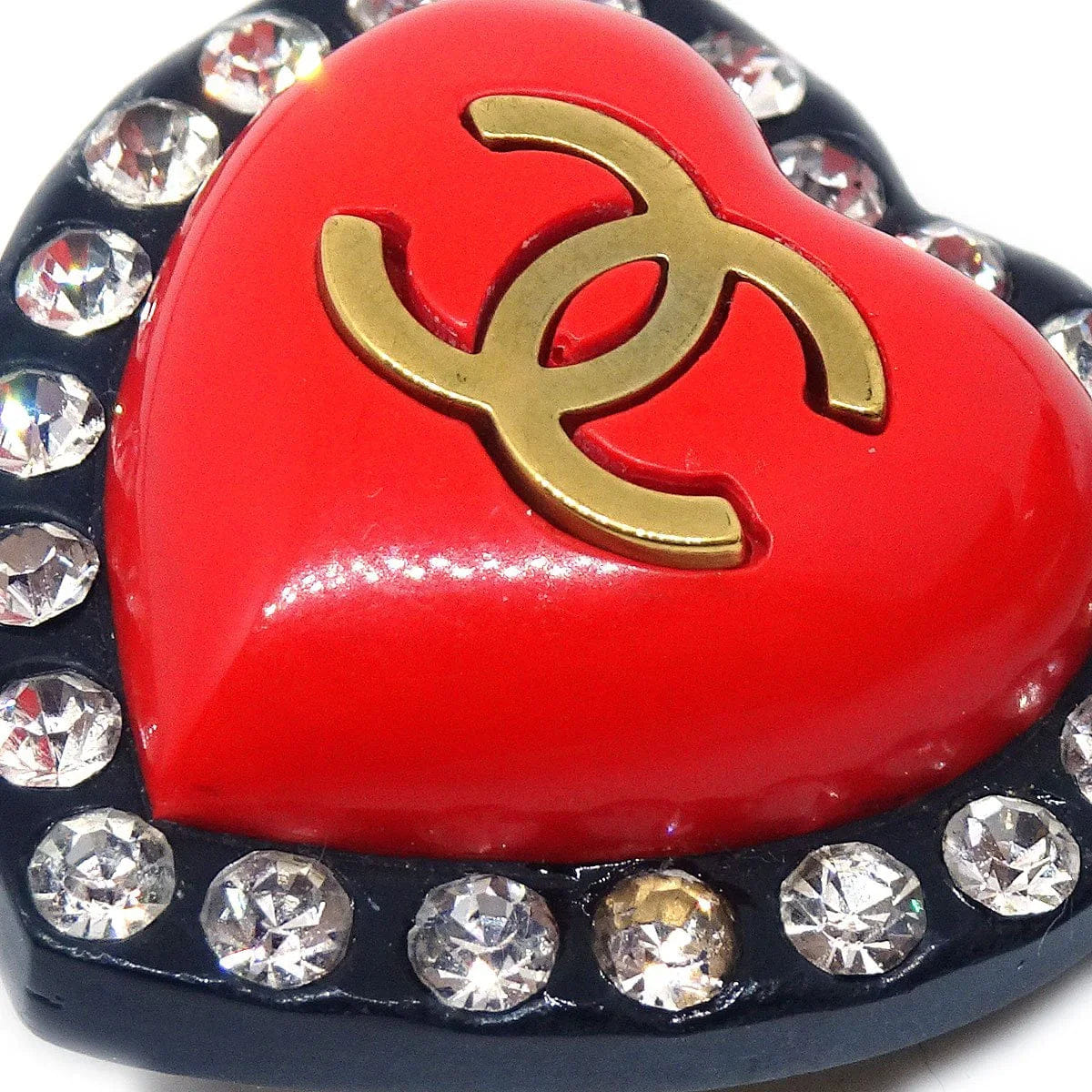 Chanel 1995 Heart Rhinestone Earrings Clip - On