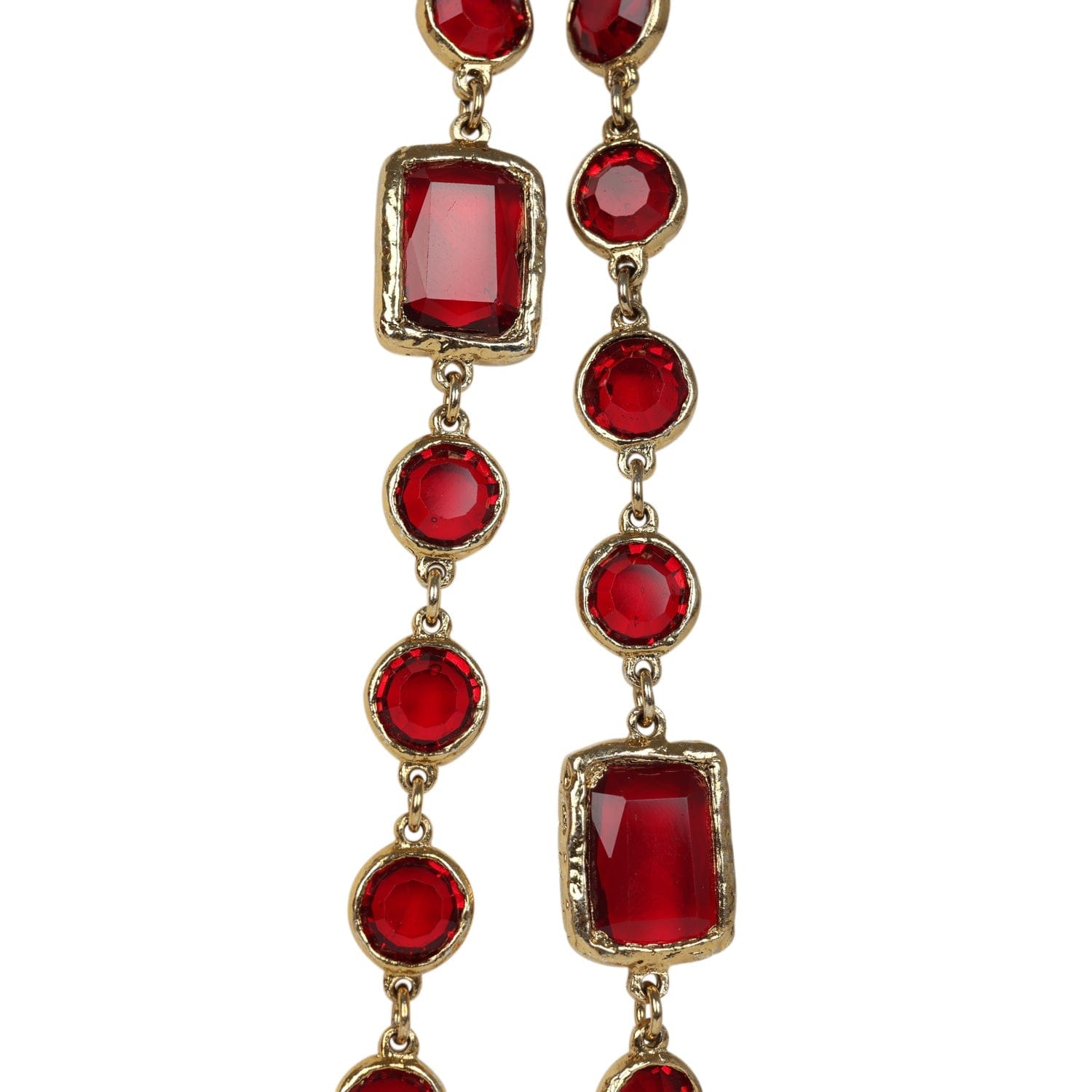 Chanel Vintage 1981 Chanel Chicklet Long Necklace Red Gripoix Gold Plated Hardware