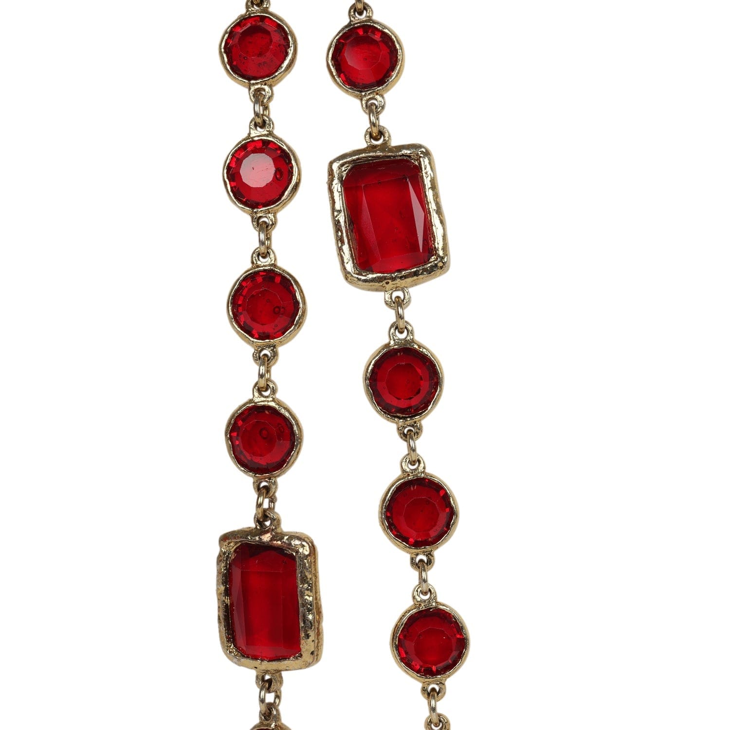 Chanel Vintage 1981 Chanel Chicklet Long Necklace Red Gripoix Gold Plated Hardware