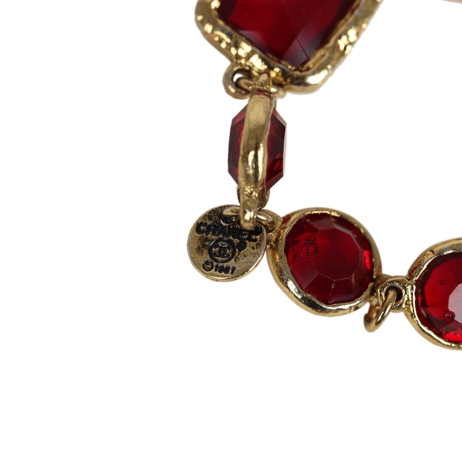 Chanel Vintage 1981 Chanel Chicklet Long Necklace Red Gripoix Gold Plated Hardware