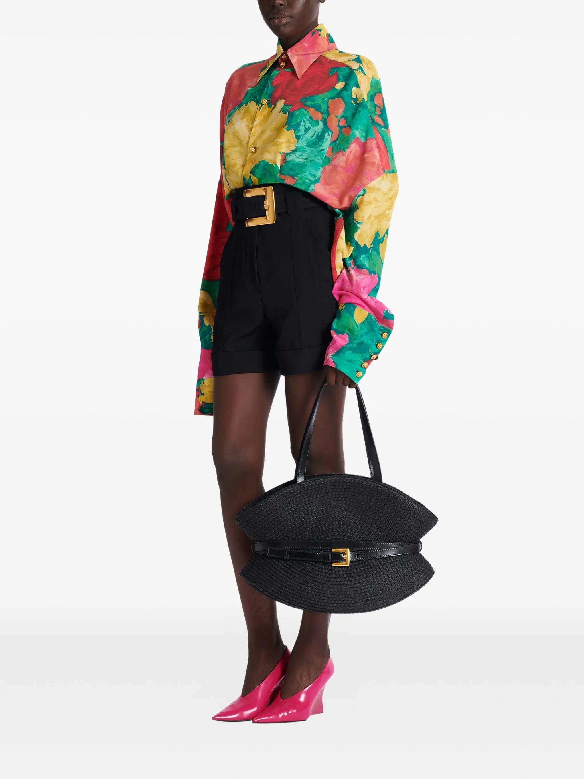 Balmain medium Shuffle raffia belted tote bag