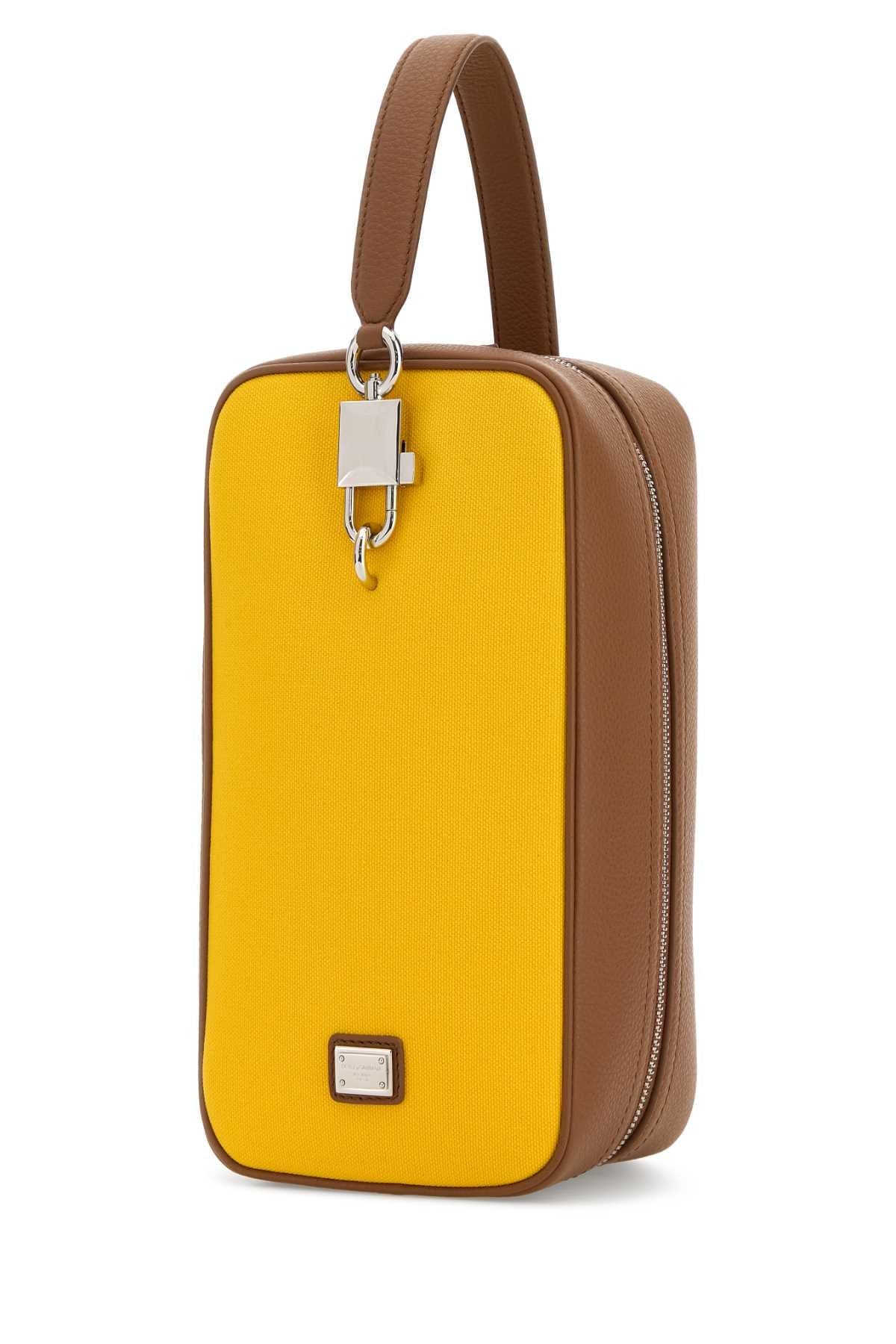 Dolce & Gabbana Men Two - Tone Leather And Canvas Lock Handbag