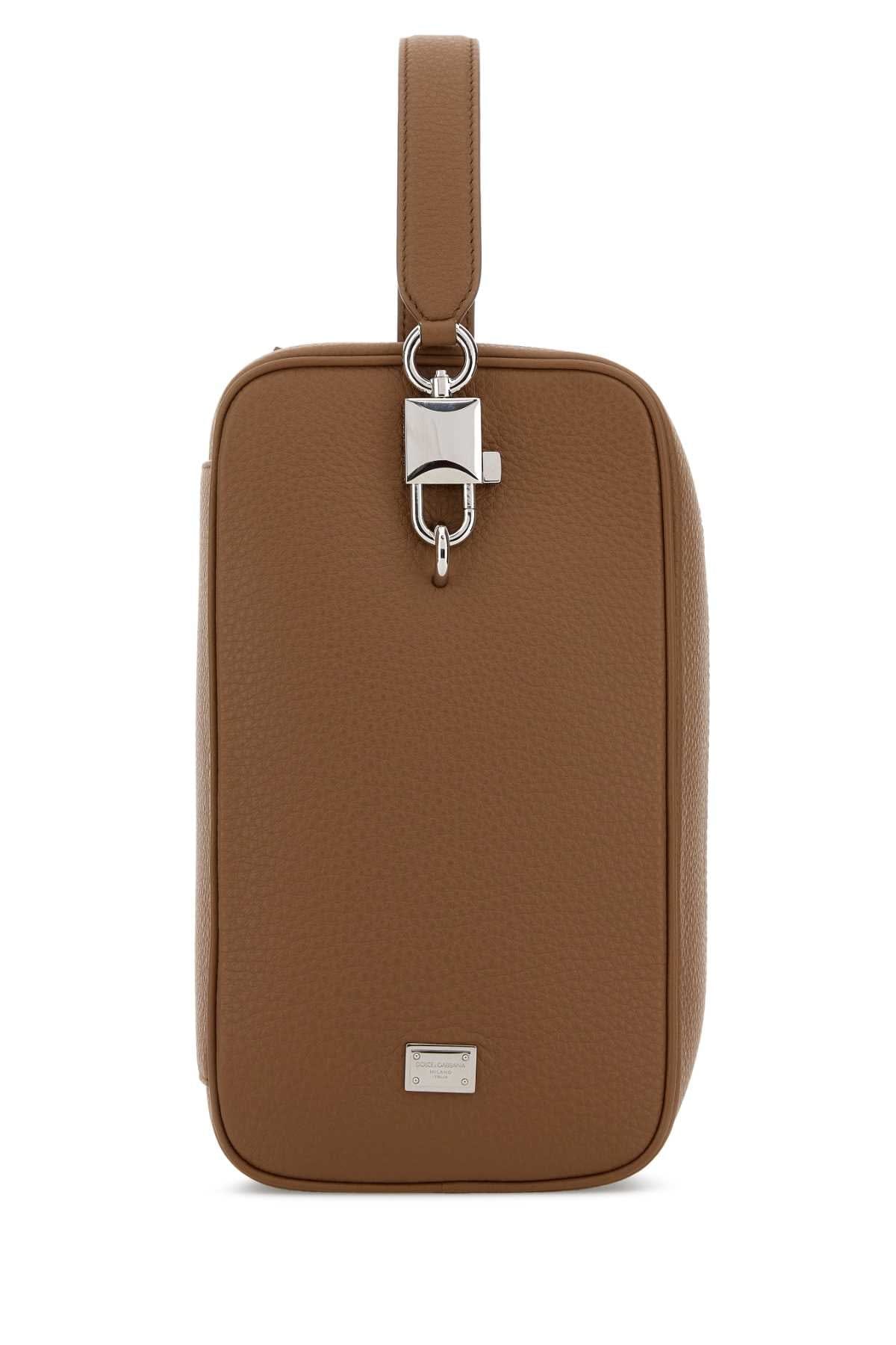 Dolce & Gabbana Men Camel Leather Lock Handbag