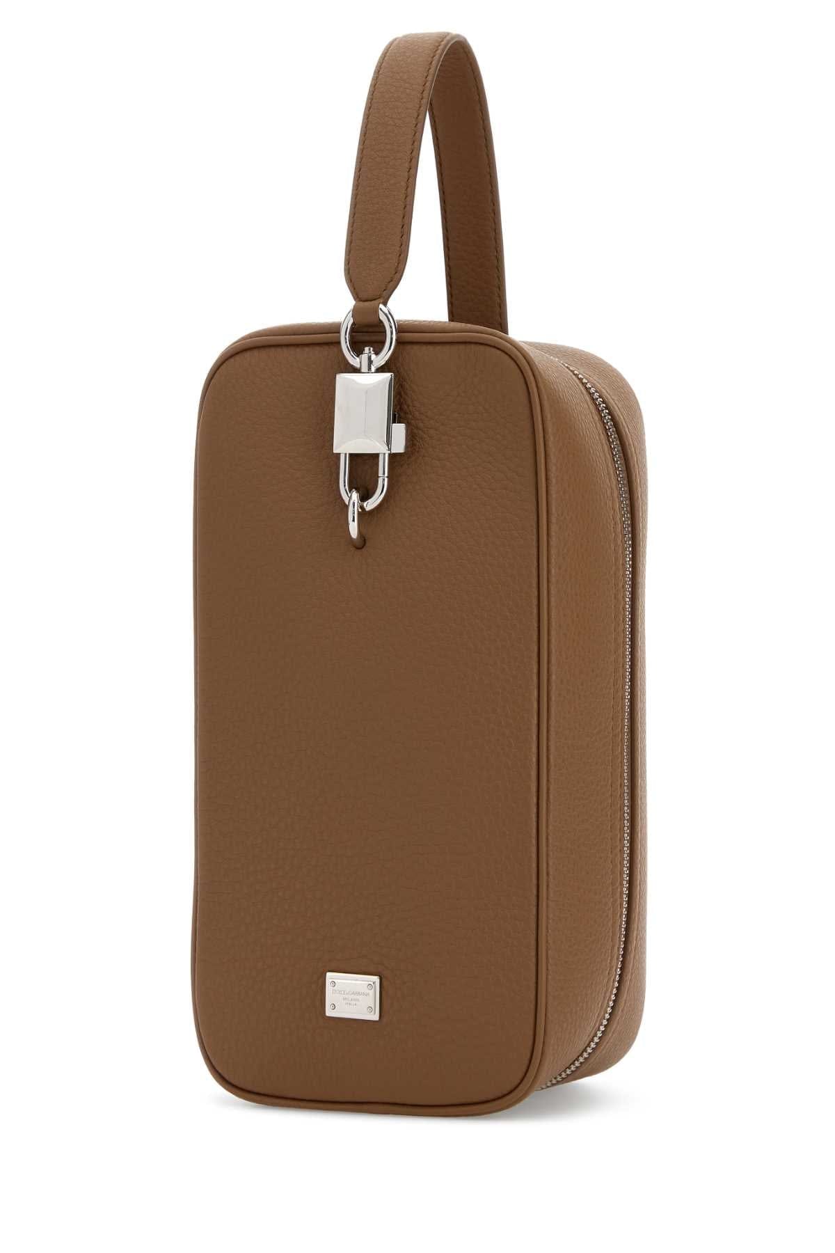 Dolce & Gabbana Men Camel Leather Lock Handbag