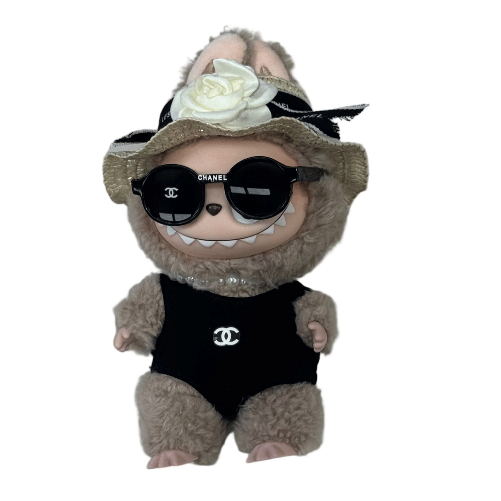 Pop Mart Labubu - Chanel Swim Inspired 4 Piece Outfit Black