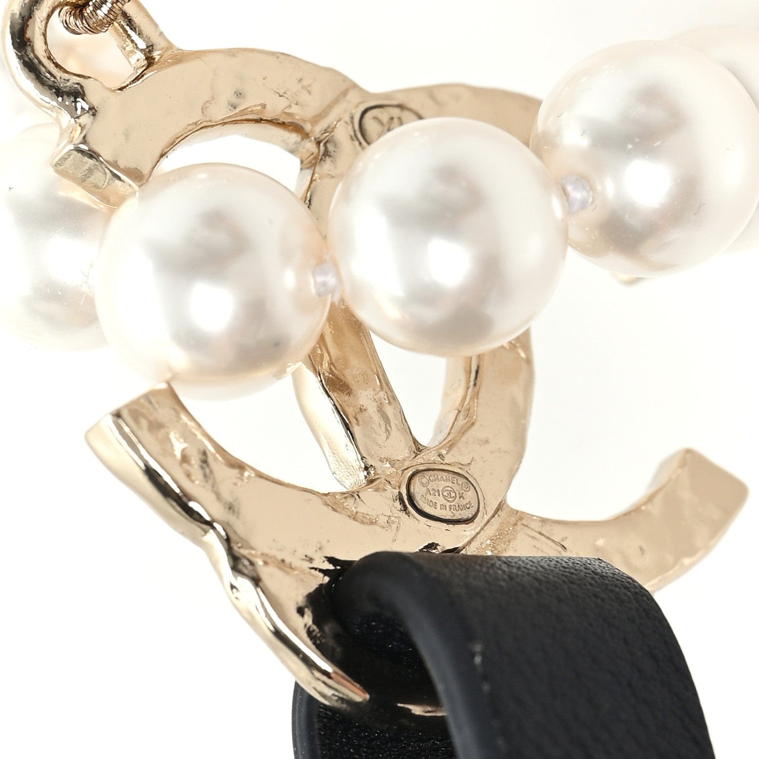 Chanel Calfskin Pearl CC Suspenders XL Black Pearly White