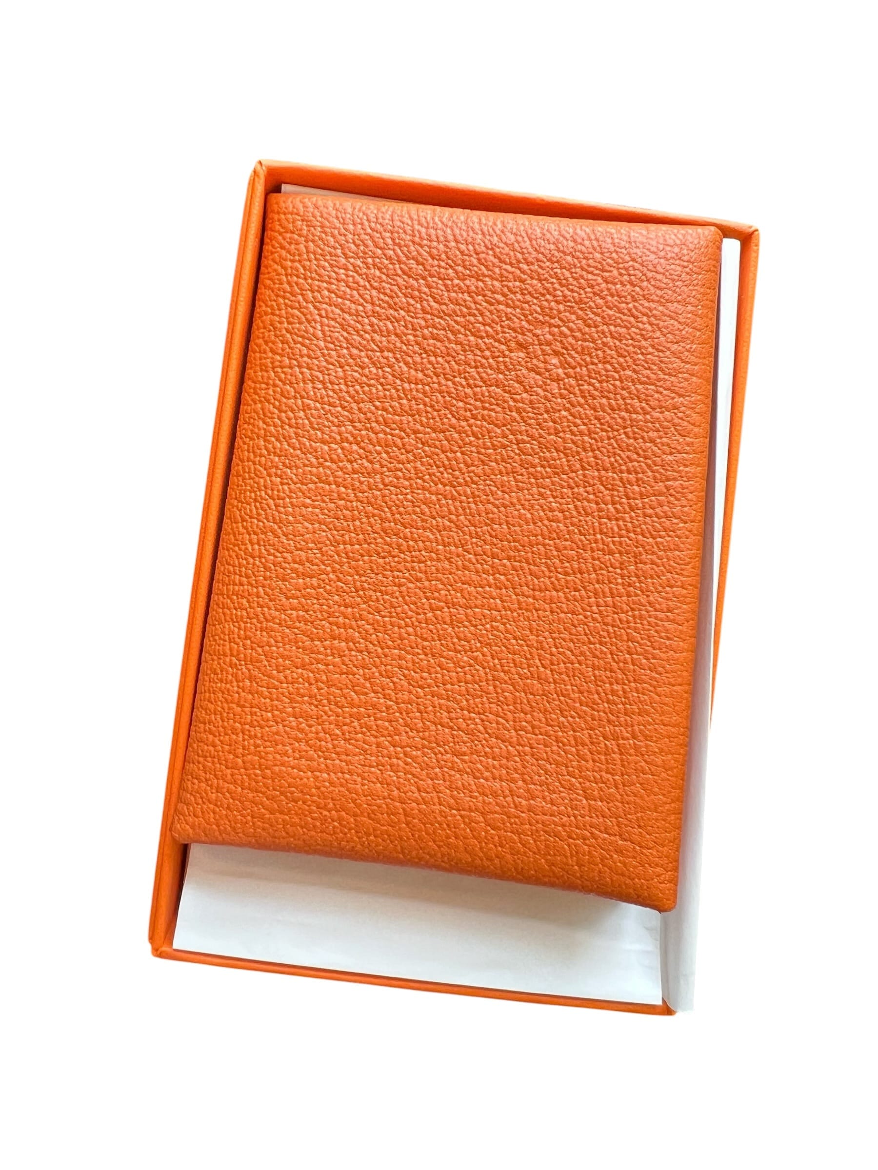 Hermes Calvi Duo Compact Orange Chevre PHW #W SSLG1033