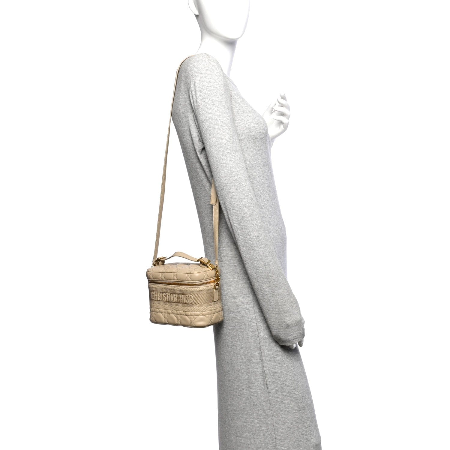 Christian Dior Lambskin Cannage Small Diortravel Vanity Case Light Beige
