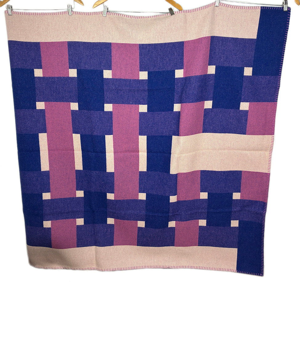 Hermes Purple Wool Cashmere Avalon Throw Blanket