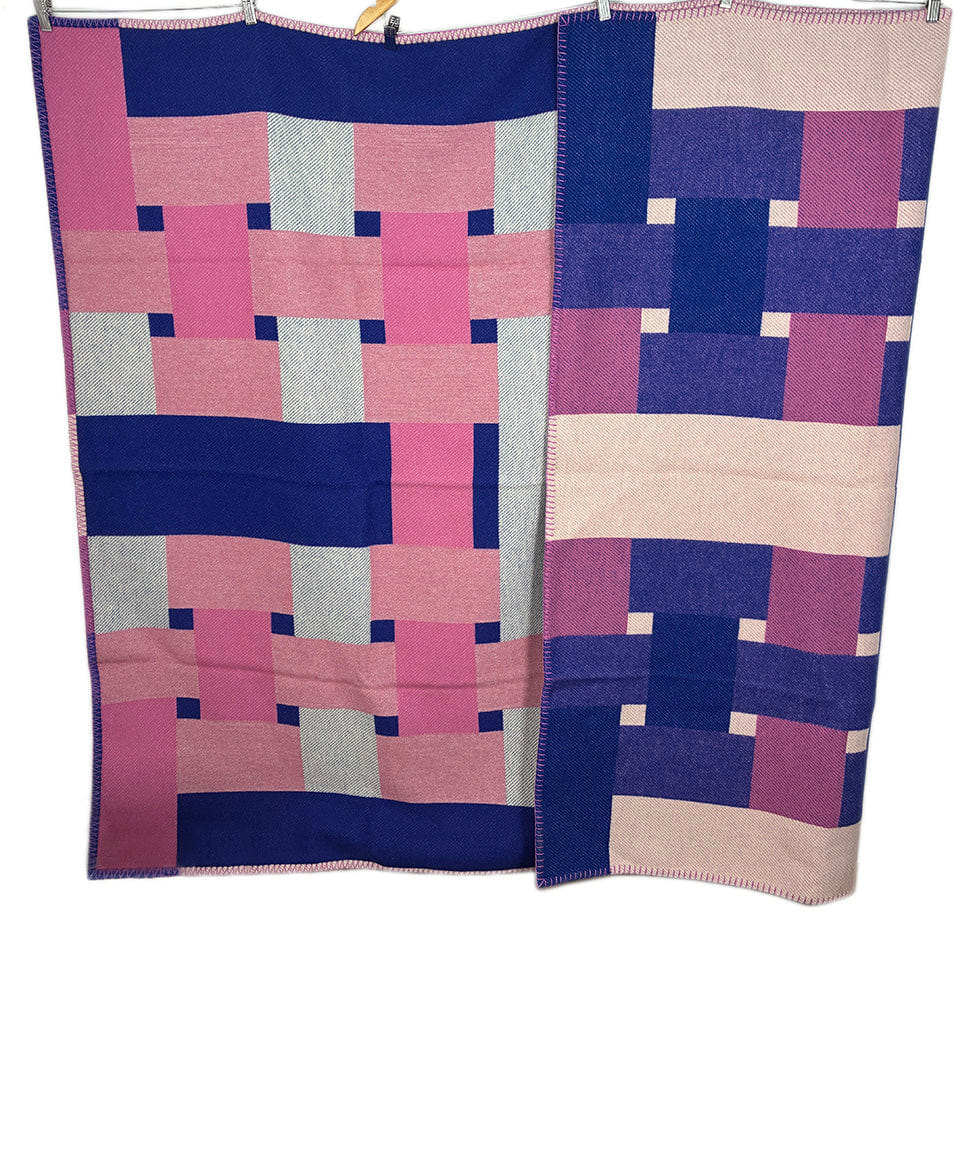 Hermes Purple Wool Cashmere Avalon Throw Blanket