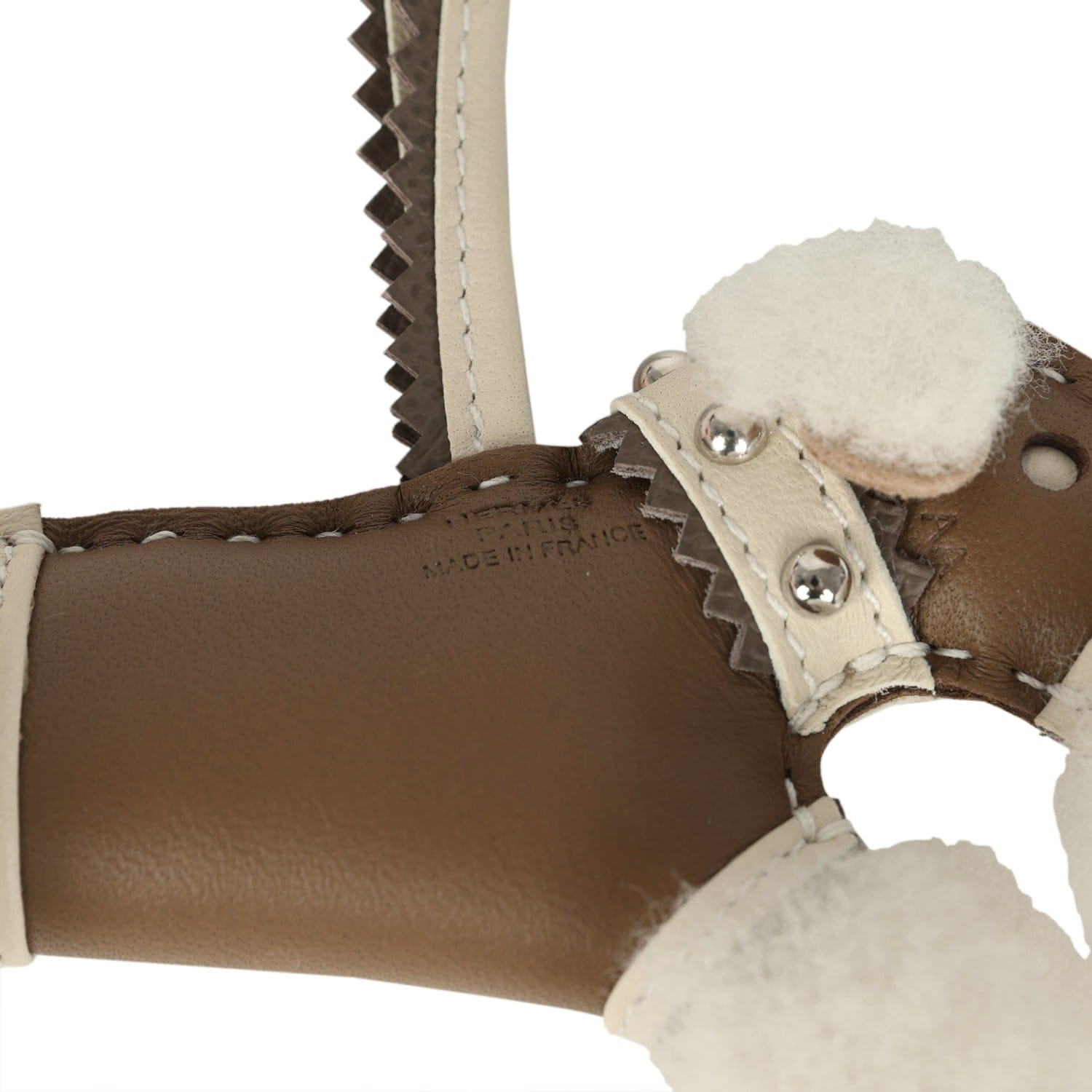 Hermes Rock Budy Apic Charm Ecru, Etoupe, Craie and Gris Etain Milo Lambskin and Merino Wool