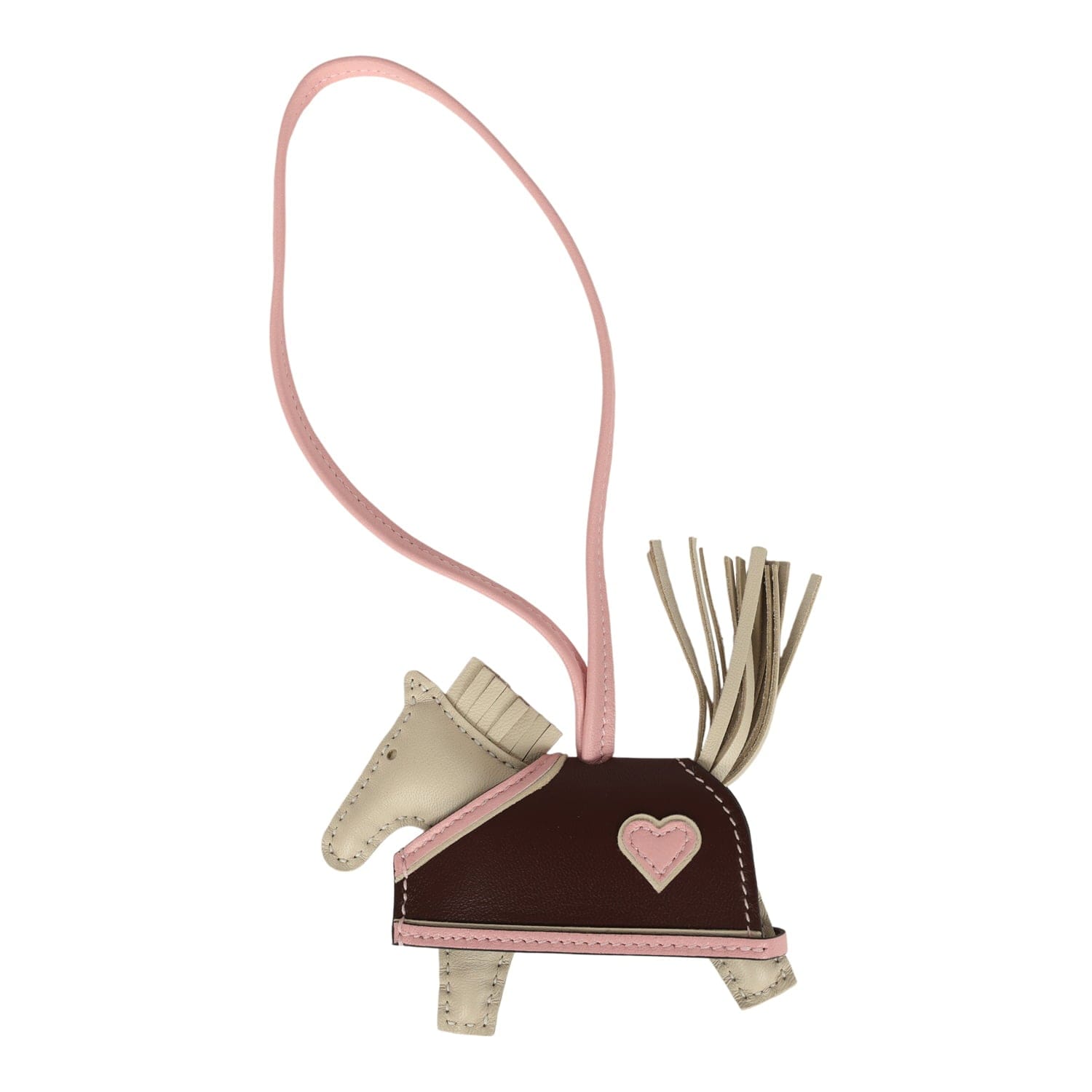 Hermes Rodeo Robeo Coeur Charm PM Craie, Rose Sakura & Terre Milo Lambskin