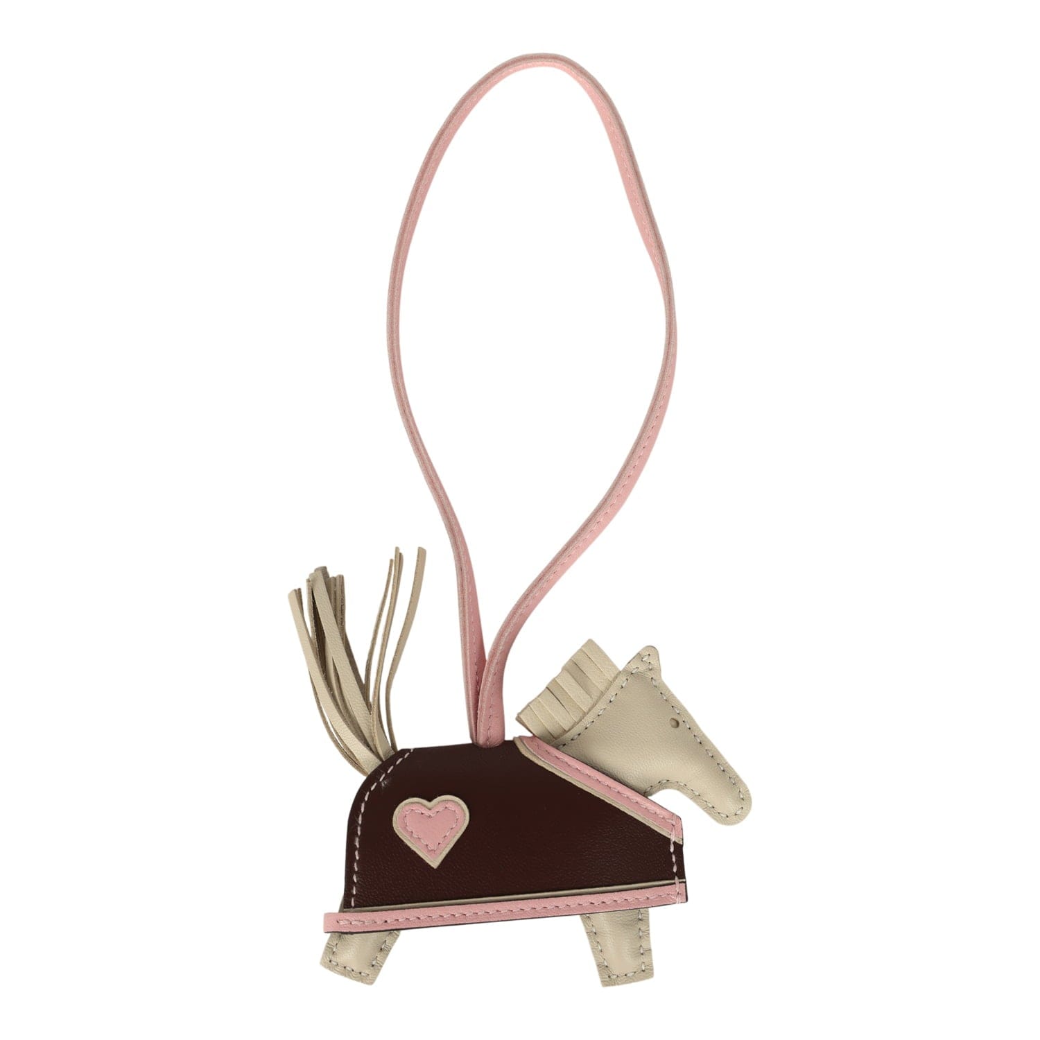Hermes Rodeo Robeo Coeur Charm PM Craie, Rose Sakura & Terre Milo Lambskin