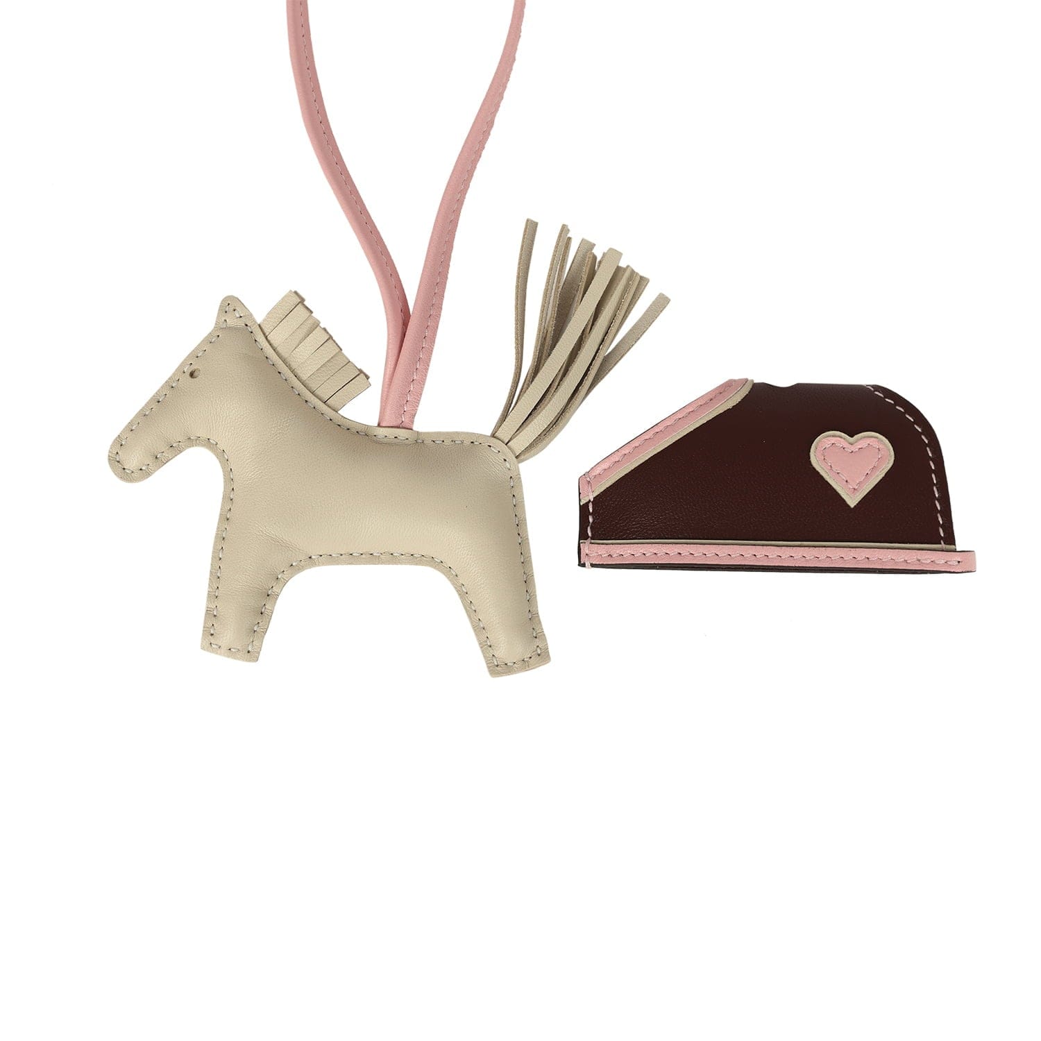 Hermes Rodeo Robeo Coeur Charm PM Craie, Rose Sakura & Terre Milo Lambskin