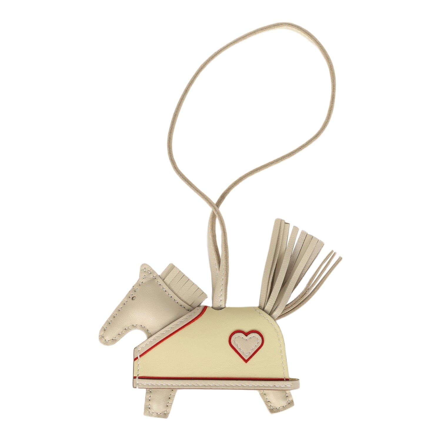 Hermes Rodeo Robeo Coeur Charm PM Craie, Jaune Milton & Rouge Radieux Milo Lambskin