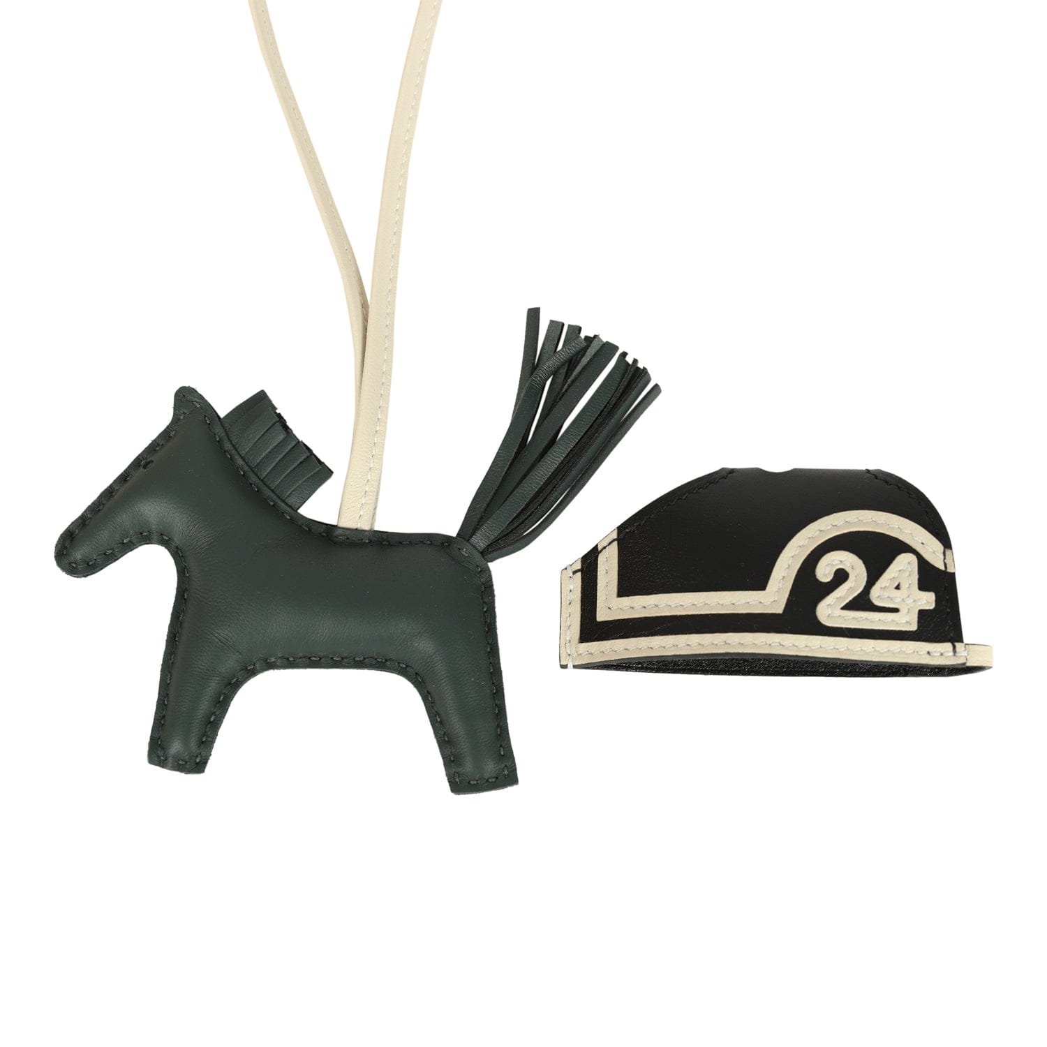 Hermes Rodeo Robeo 24 Charm PM Vert Mangrove, Craie, Black Milo Lambskin