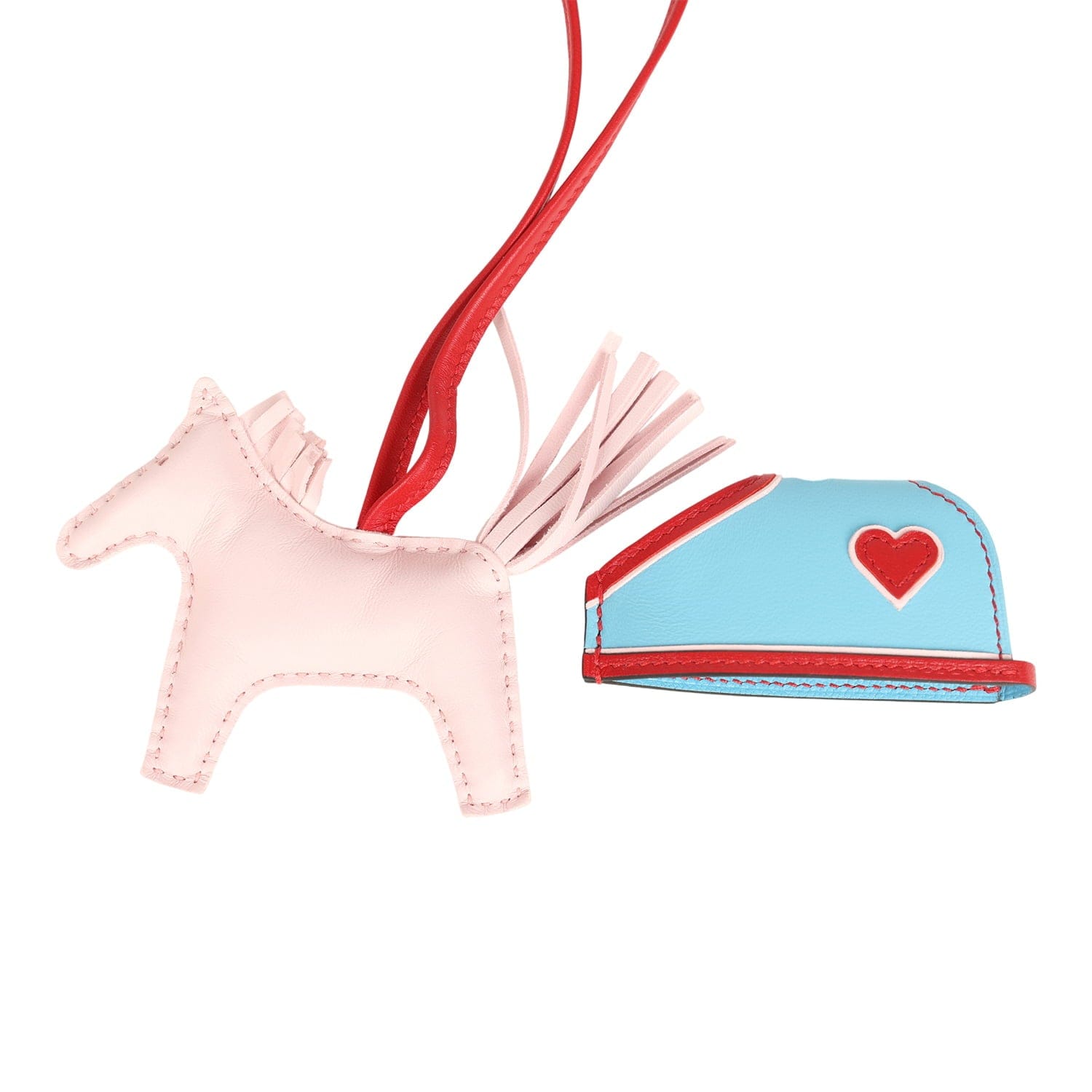 Hermes Rodeo Robeo Coeur Charm PM Rose Darling, Bleu Celeste & Rouge Radieux Milo Lambskin
