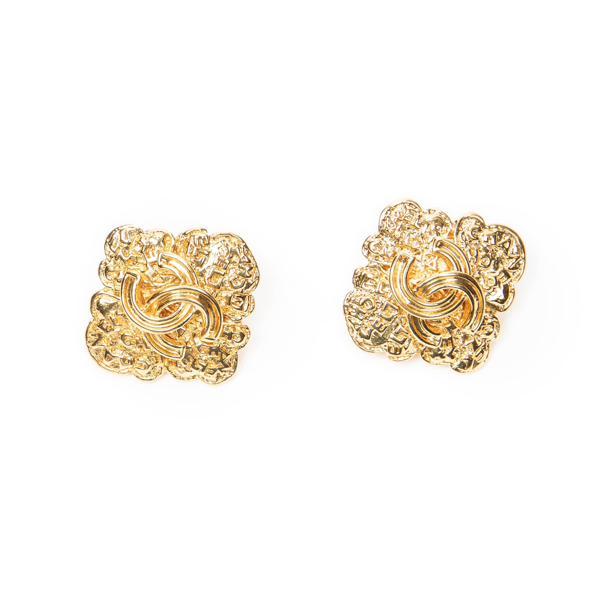 Chanel Gold Stainless Steel without Nickel CC Diamond Clip On Earrings ABC5822