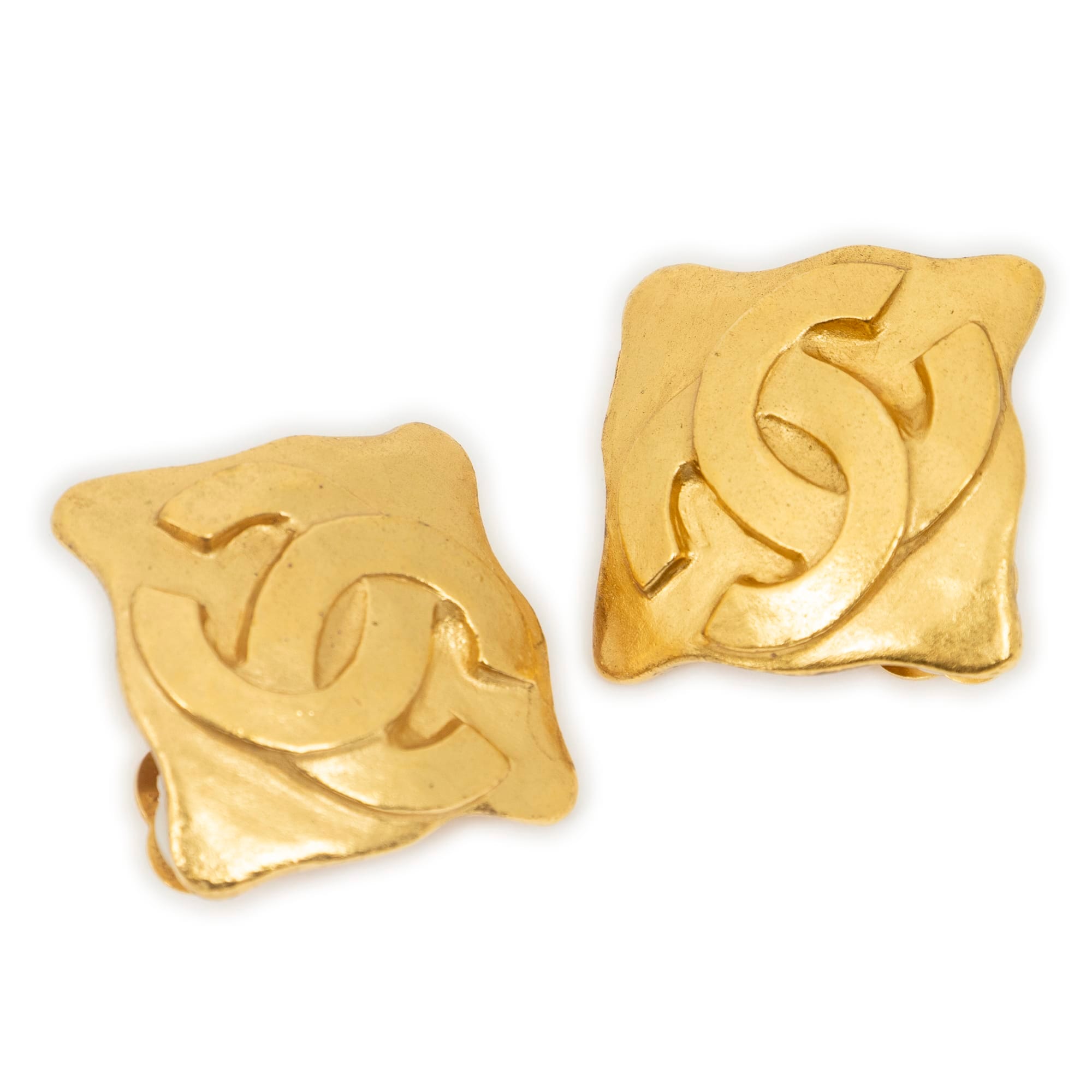 Chanel Gold Stainless Steel without Nickel CC Diamond Clip On Earrings ABC5791