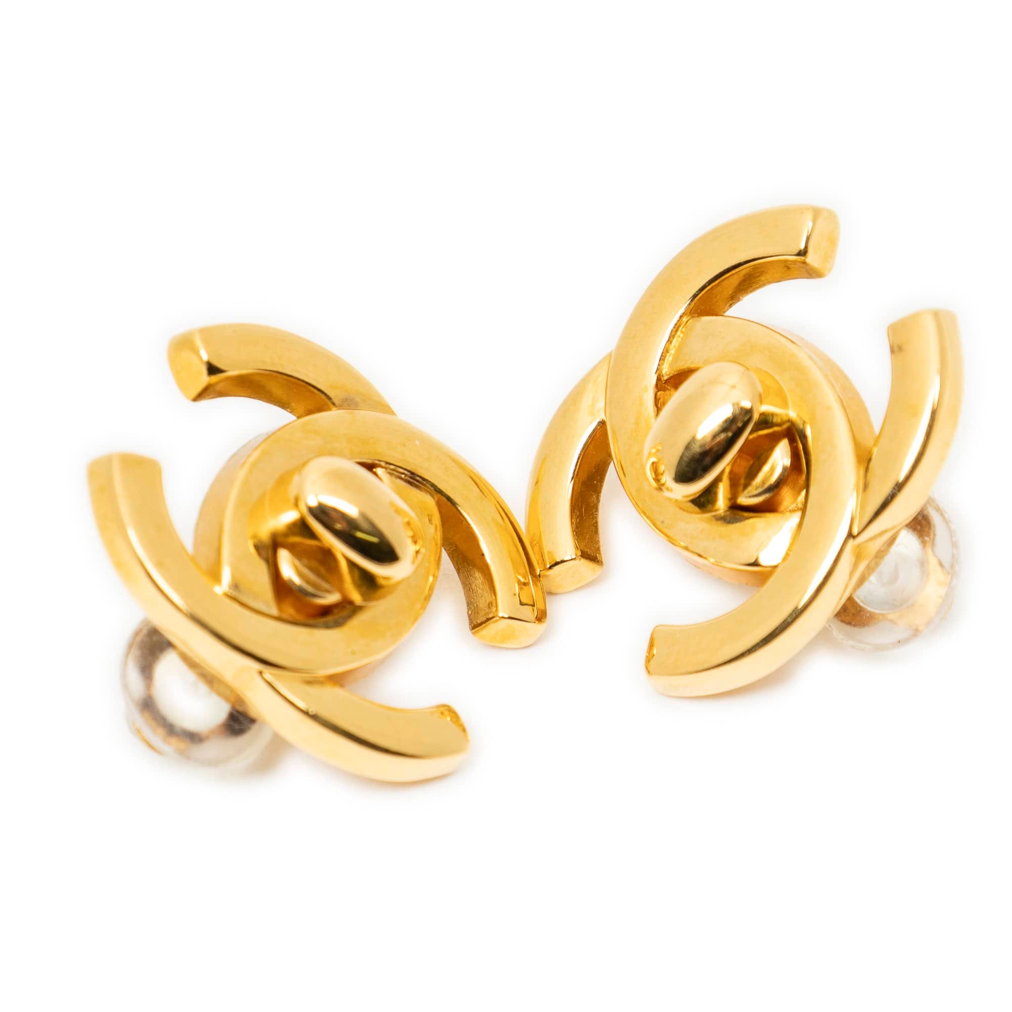 Chanel Gold Stainless Steel without Nickel CC Turn Lock Clip On Earrings ABC4610