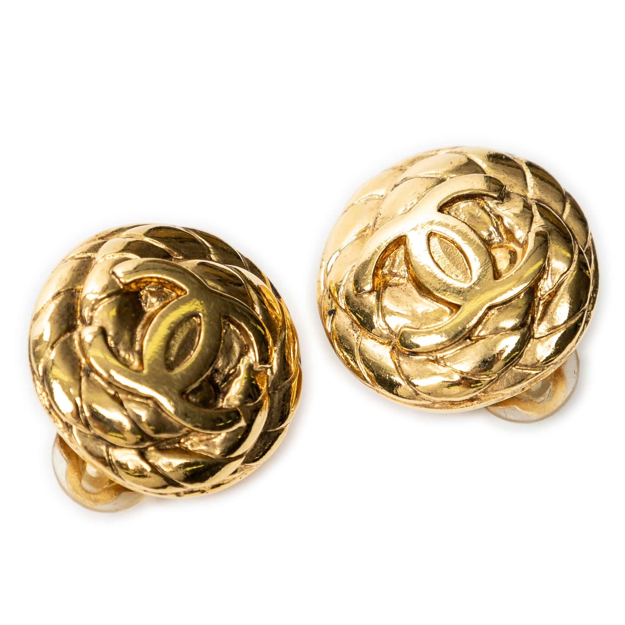 Chanel Gold Stainless Steel without Nickel CC Round Clip On Earrings ABC6572