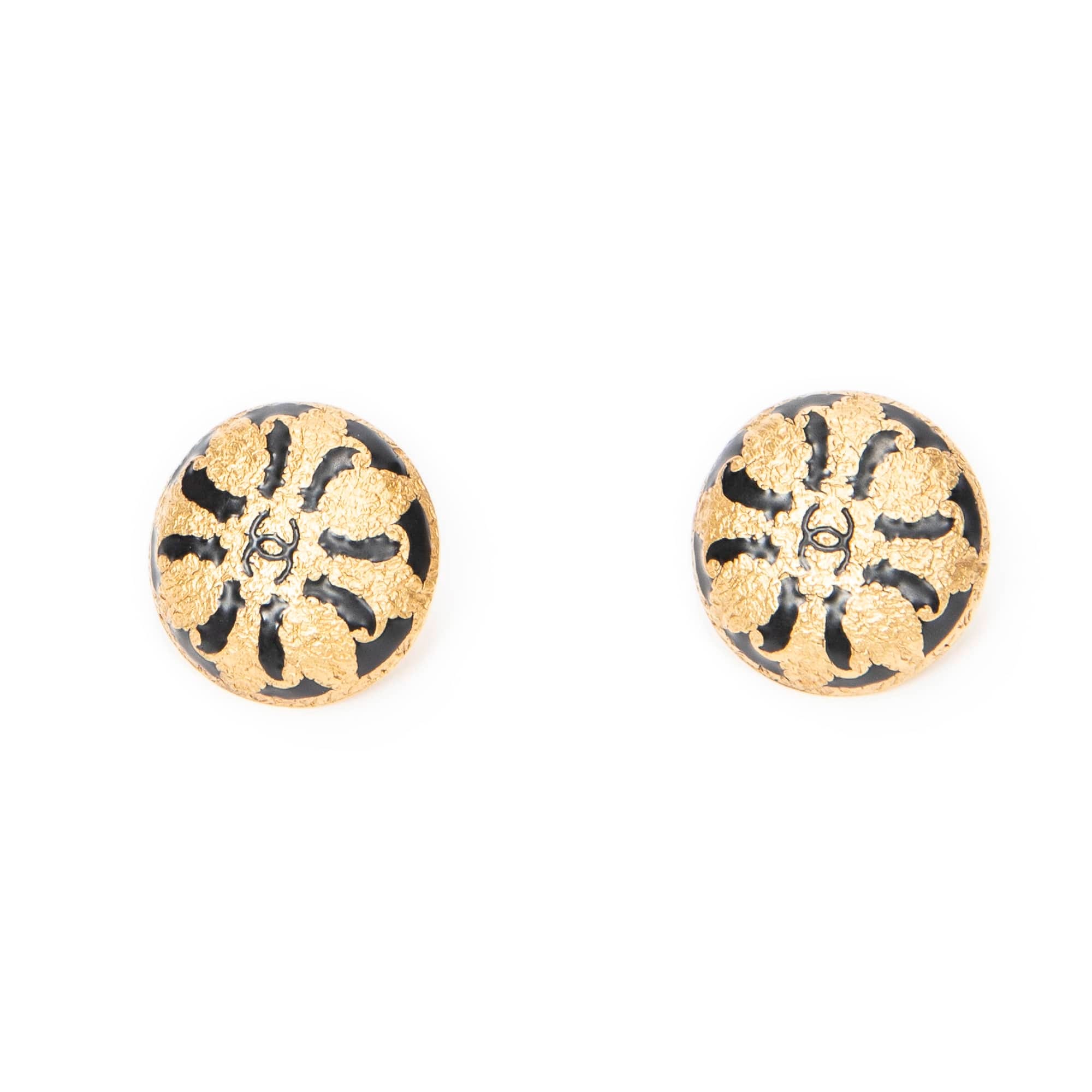 Chanel Gold/Black Stainless Steel without Nickel CC Round Clip On Earrings ABC5291