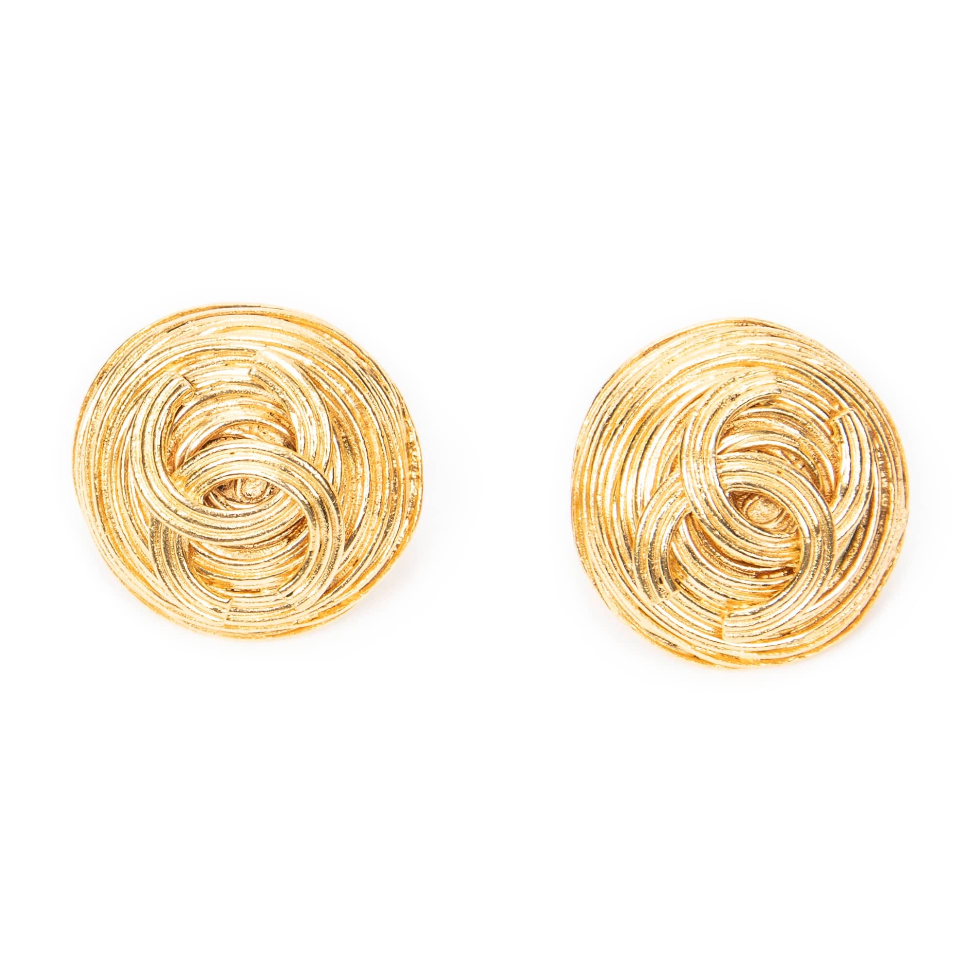 Chanel Gold Stainless Steel without Nickel CC Round Clip On Earrings ABC4218
