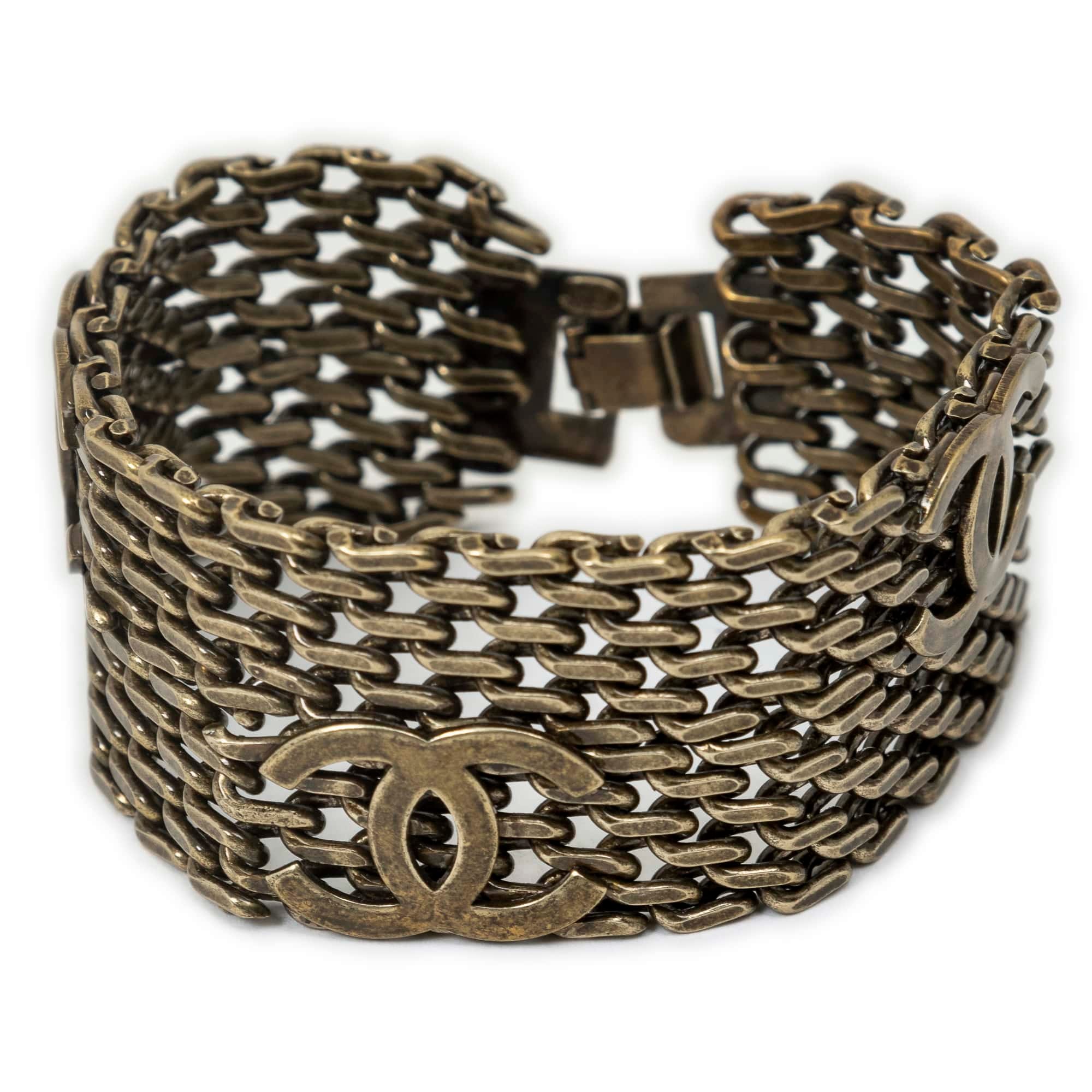 Chanel Gold Stainless Steel without Nickel CC Logo Mesh Bracelet ABB4383