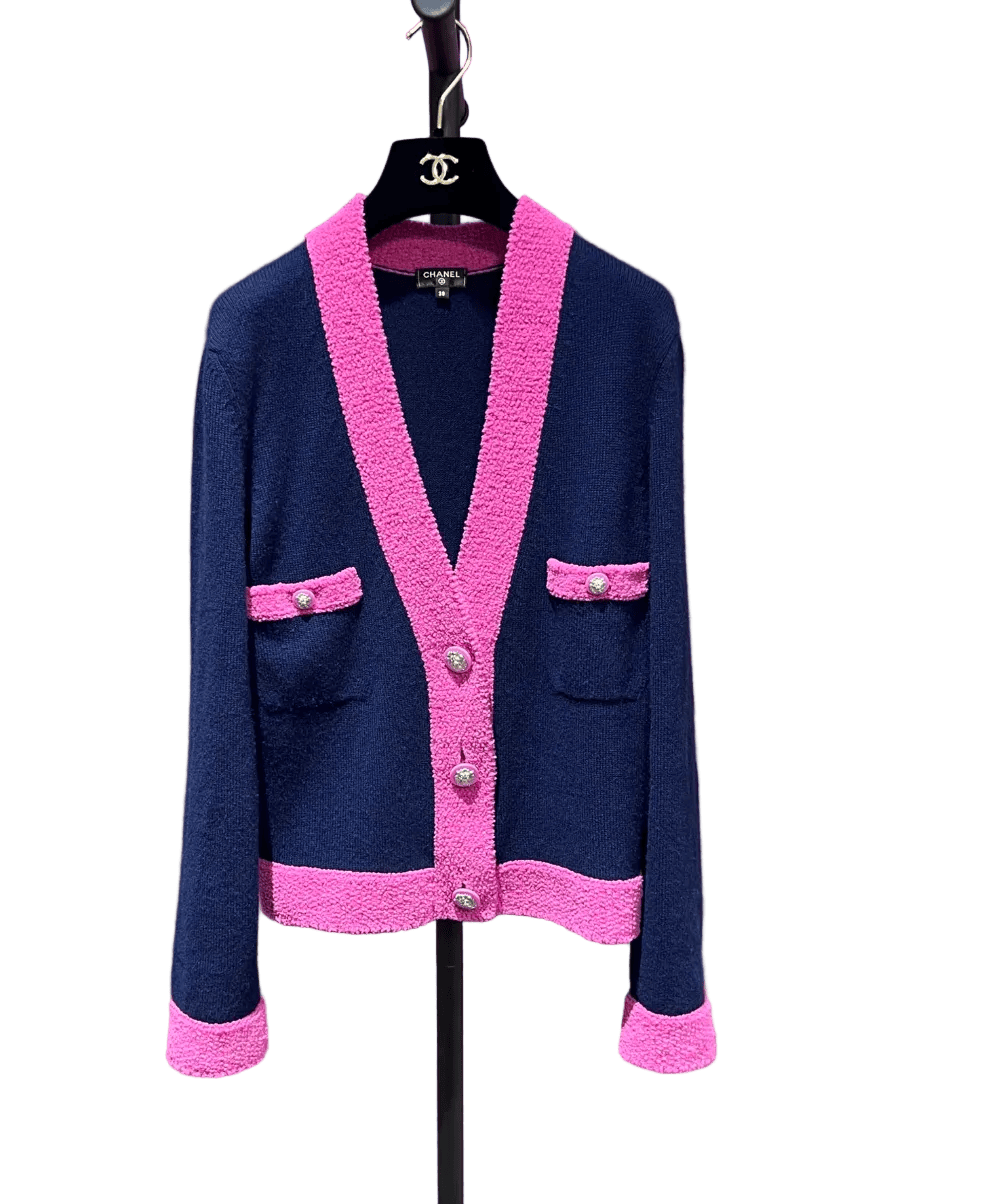 CHANEL 2019K BLUE/PINK CARDIGAN 38 FT102040