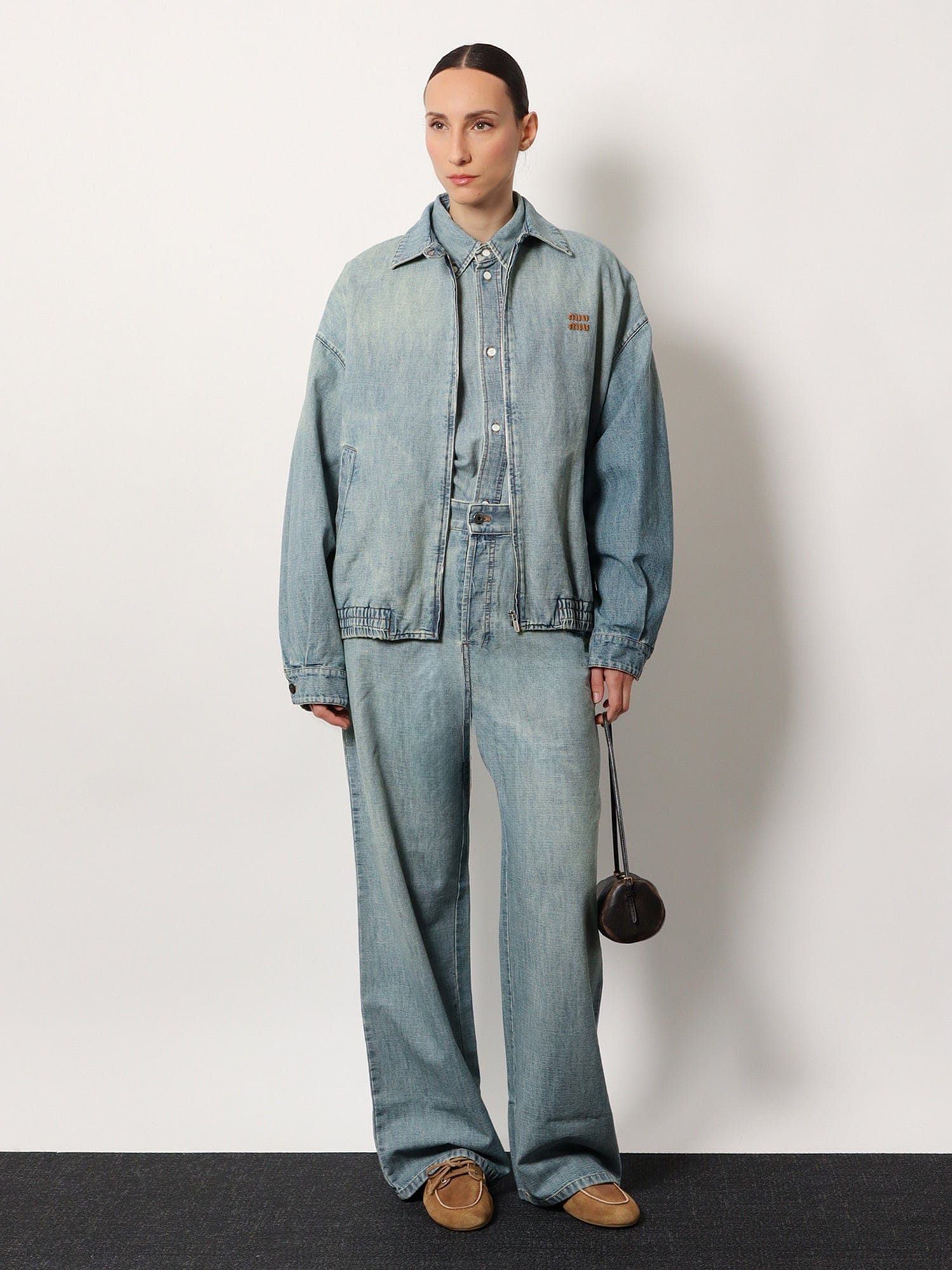 MIU MIU Cotton Jeans with Logo Lettering embroidery