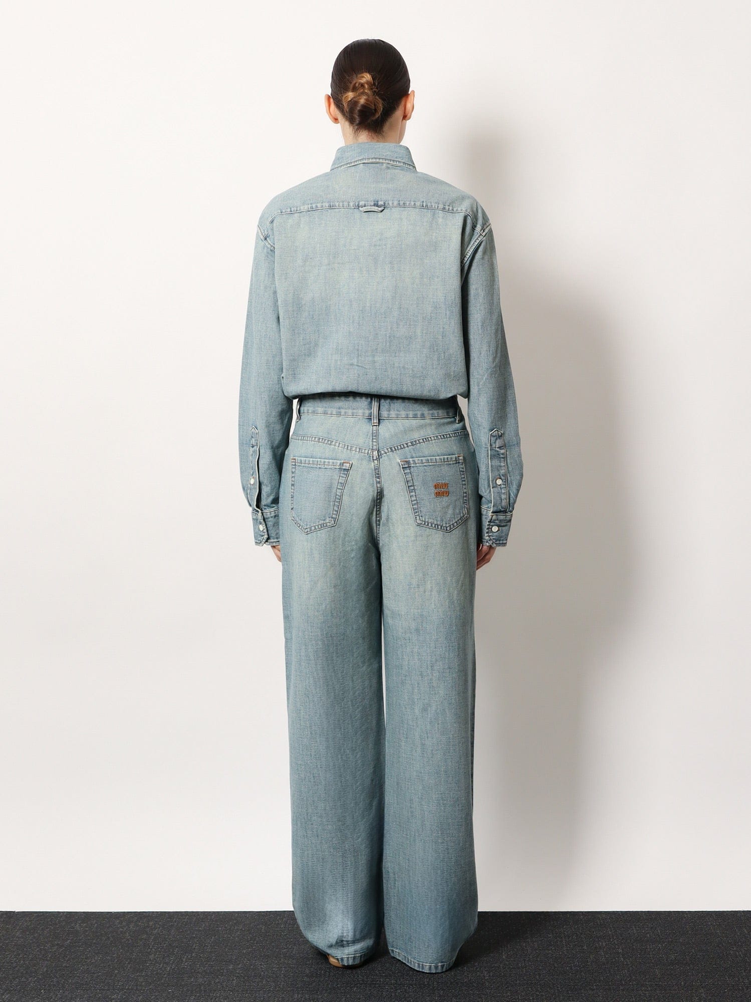 MIU MIU Cotton Jeans with Logo Lettering embroidery