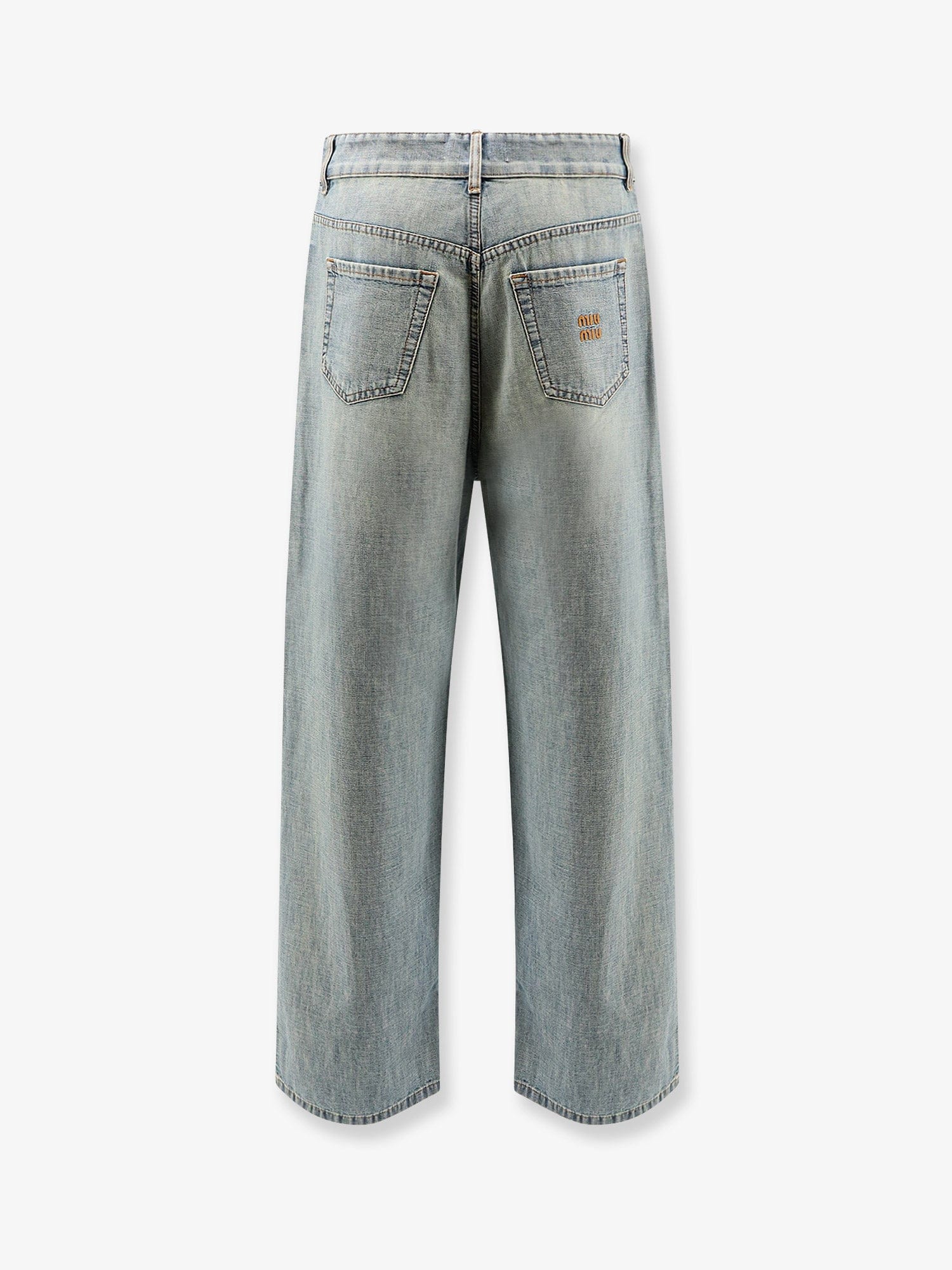 MIU MIU Cotton Jeans with Logo Lettering embroidery
