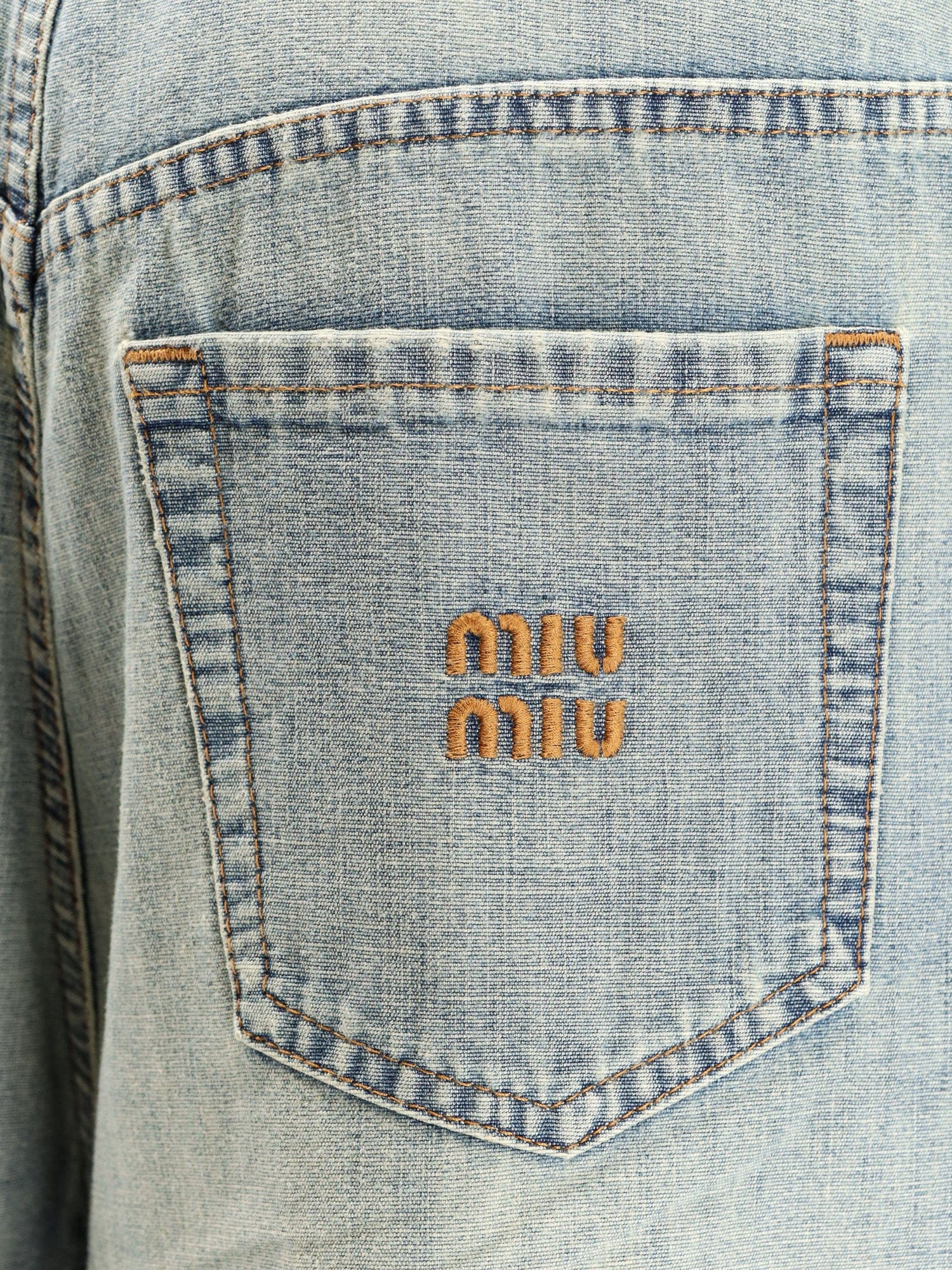 MIU MIU Cotton Jeans with Logo Lettering embroidery