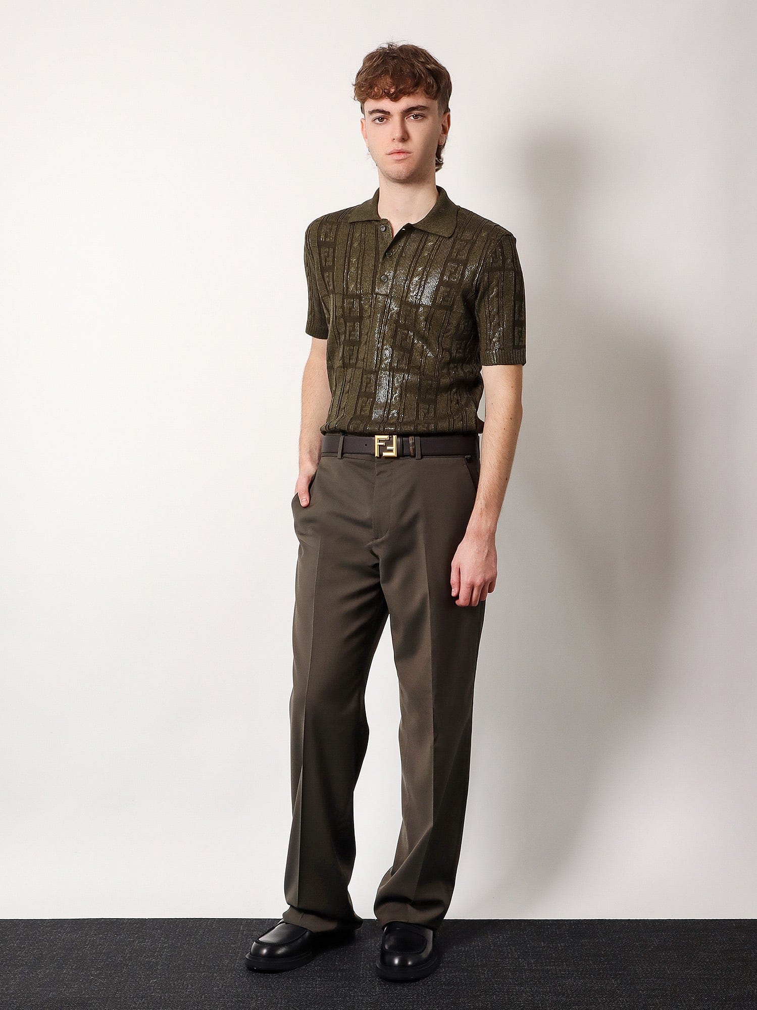 Fendi Braided wool polo shirt withFF details