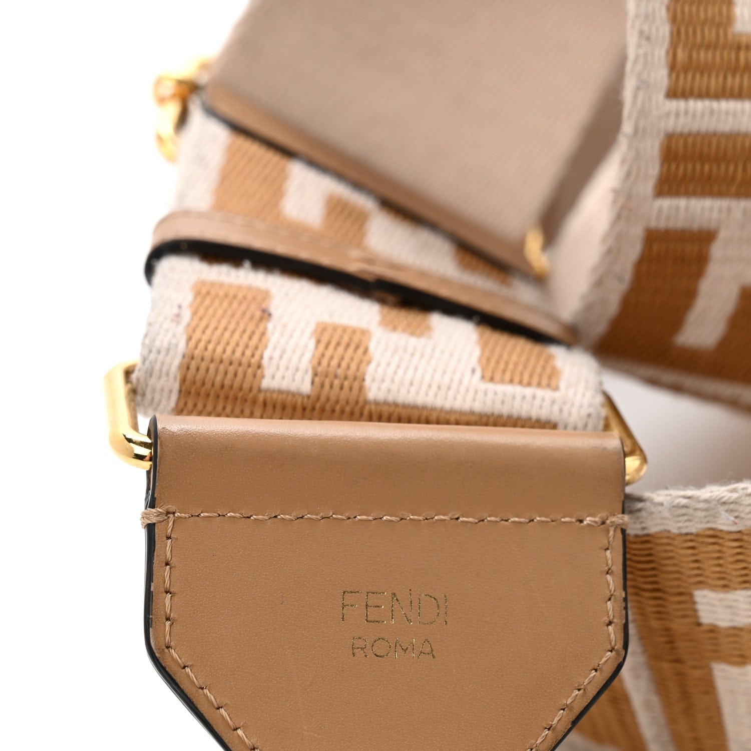 Fendi Ribbon Vitello King FF 1974 Adjustable Strap You Poudre Cuoio Miele Scuro