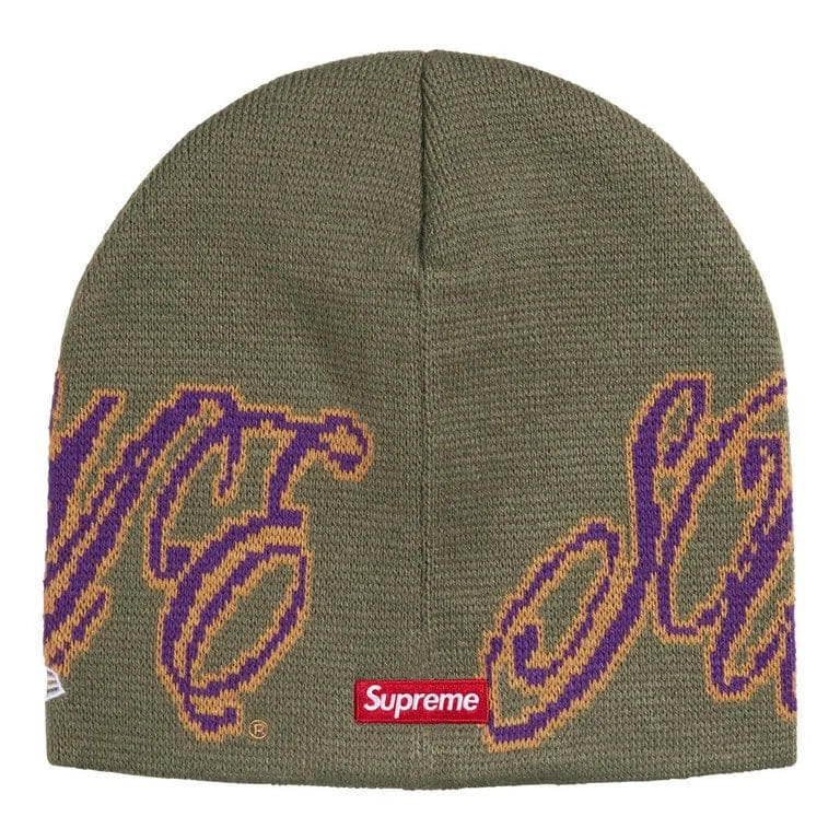 Supreme New Era Cursive Beanie Olive