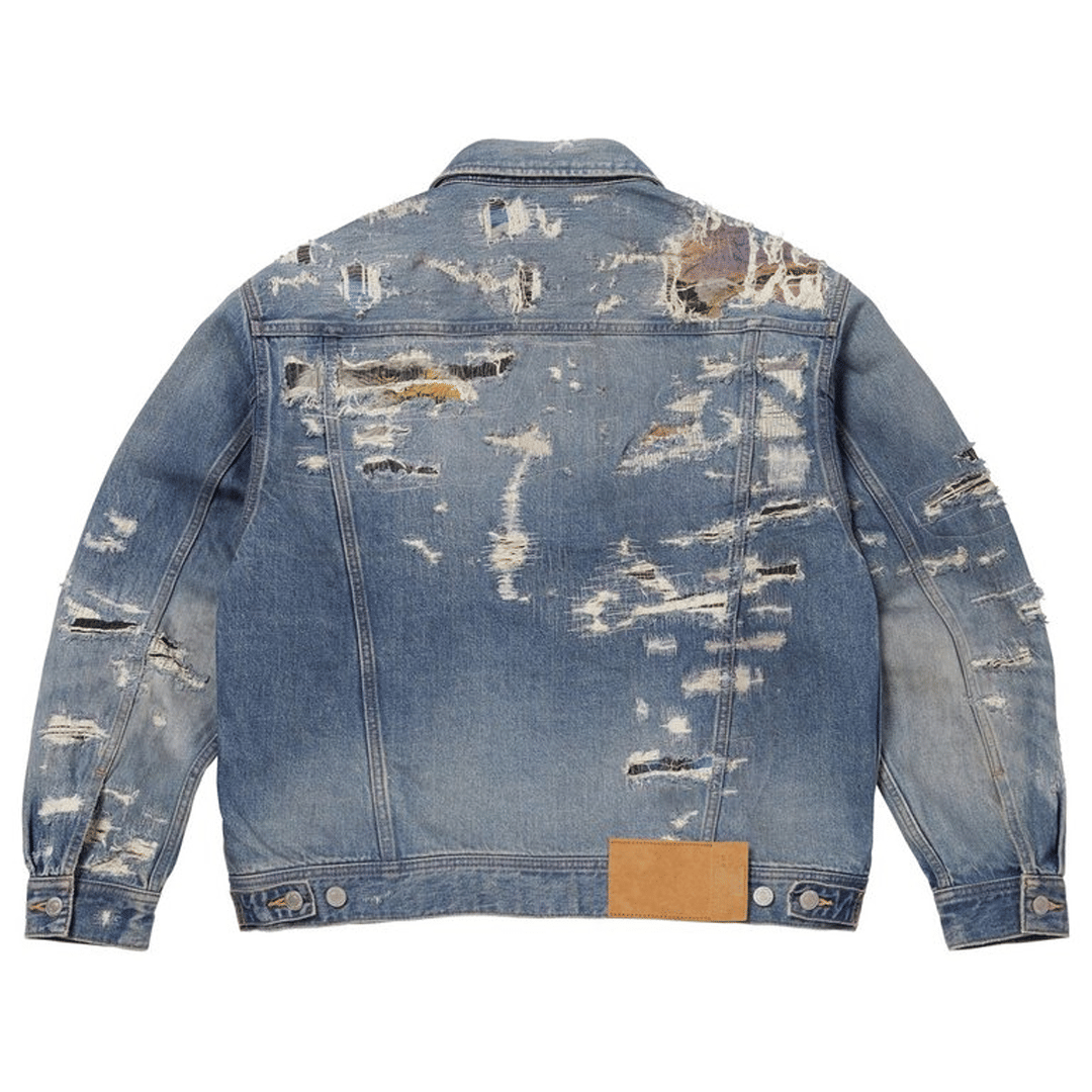 Supreme x MM6 Maison Margiela Blue Distressed Selvedge Denim Trucker Jacket