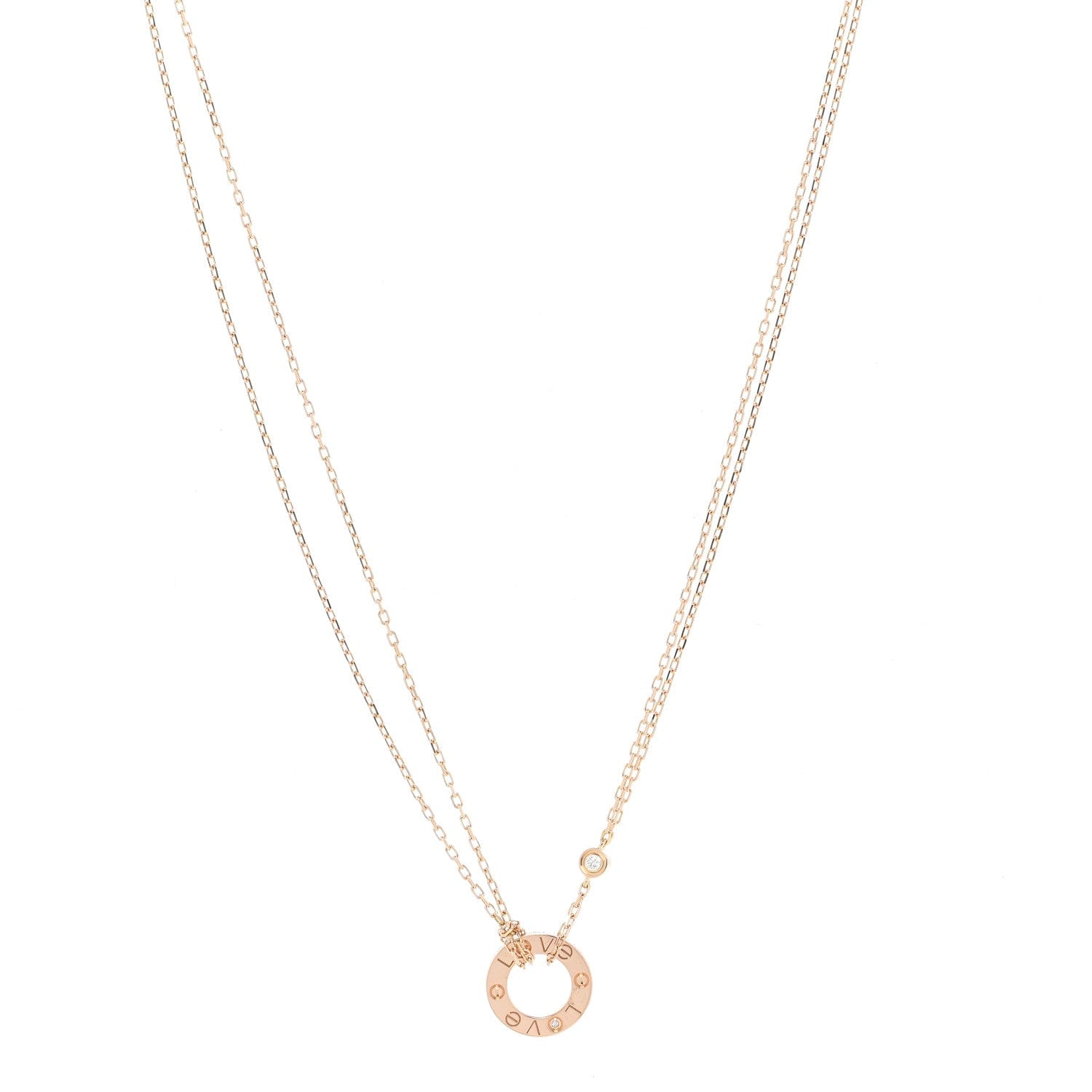 Cartier 18K Pink Gold 2 Diamond LOVE Necklace
