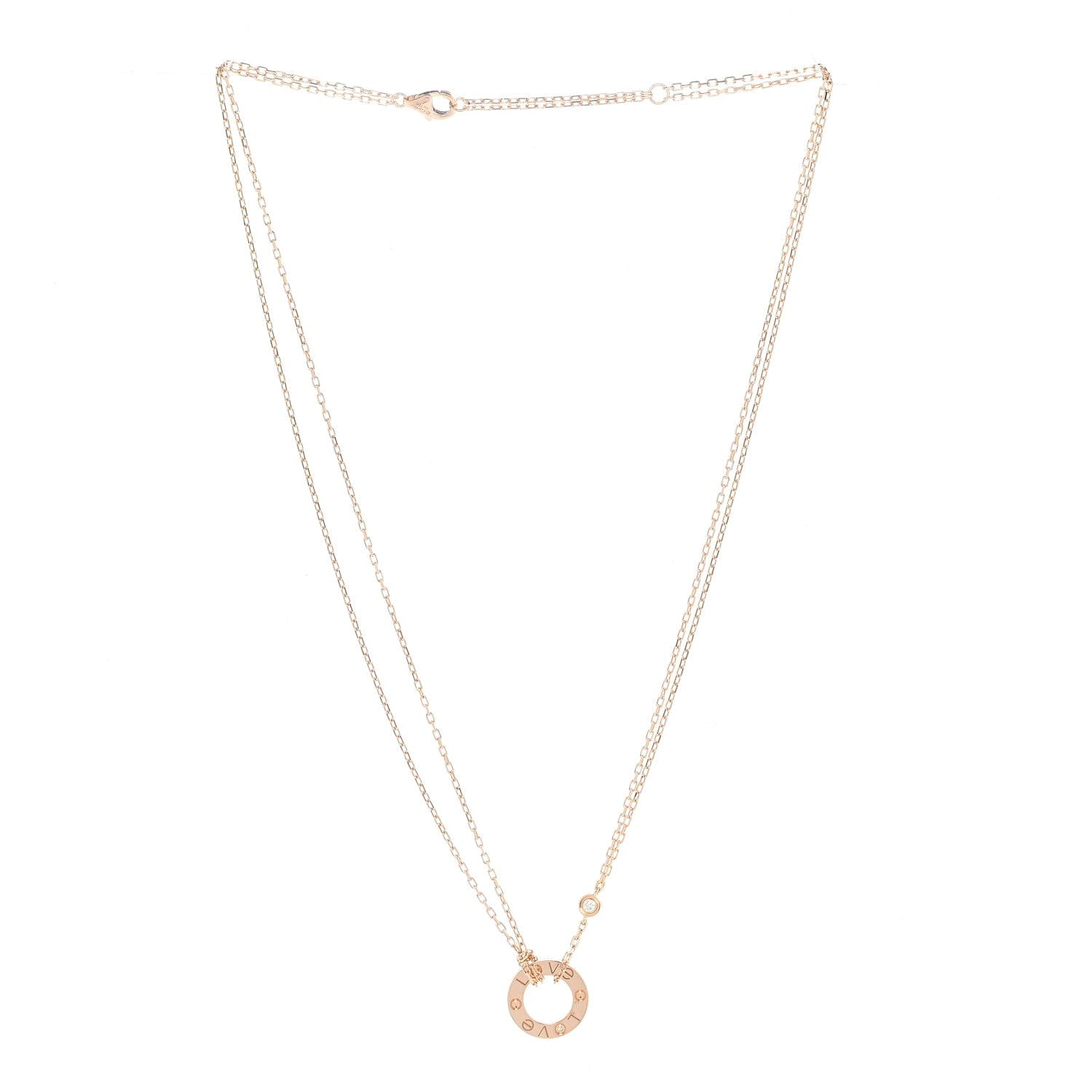 Cartier 18K Pink Gold 2 Diamond LOVE Necklace