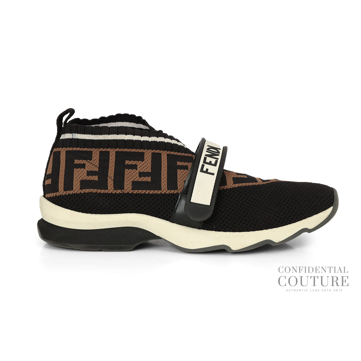 Fendi Rockoko Black Monogram Knit Sock Sneakers EU 37 | UK 4 | US 7