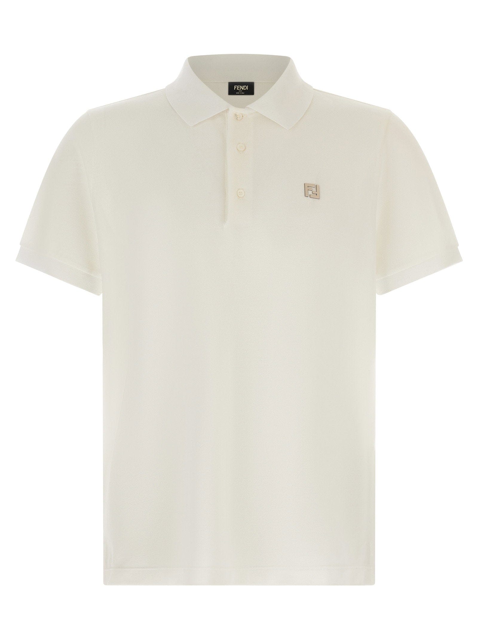 Fendi FF Metallic Logo Polo Shirt — Cream