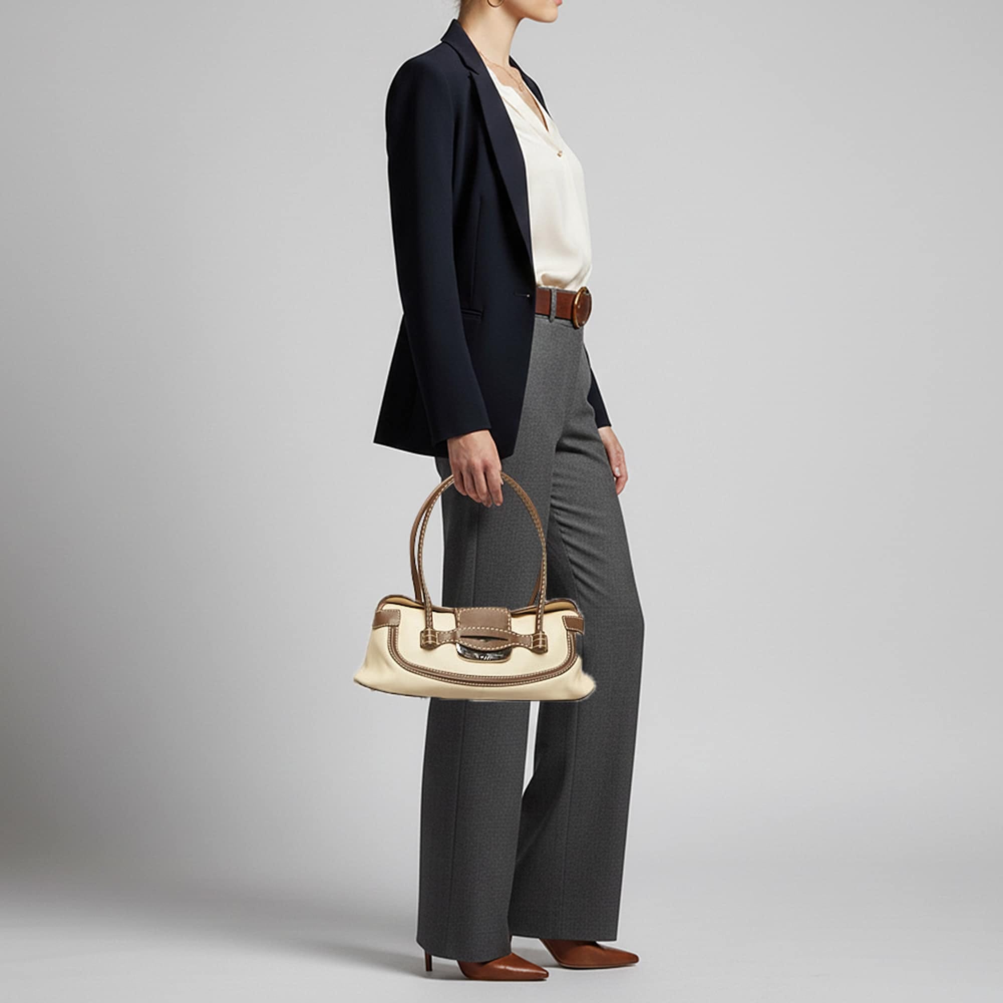 Off-White Tod's Flap Brown/off White Canvas And Leather Satchel
