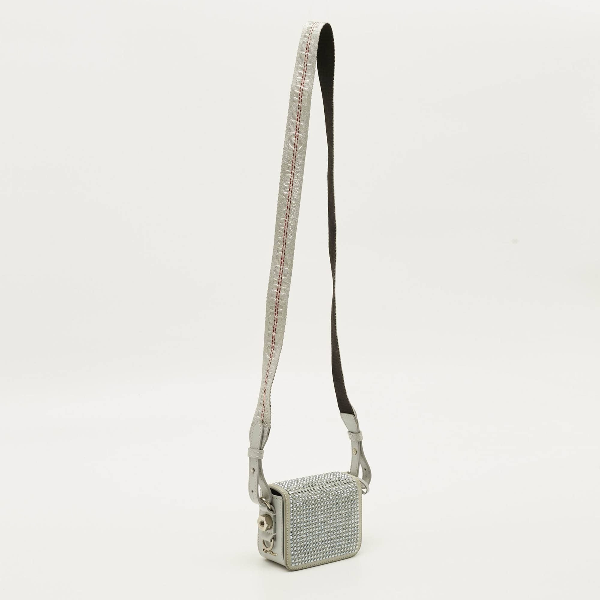Off - White C/o Virgil Abloh Baby Flap Light Grey Suede Crystal Embellished Bag