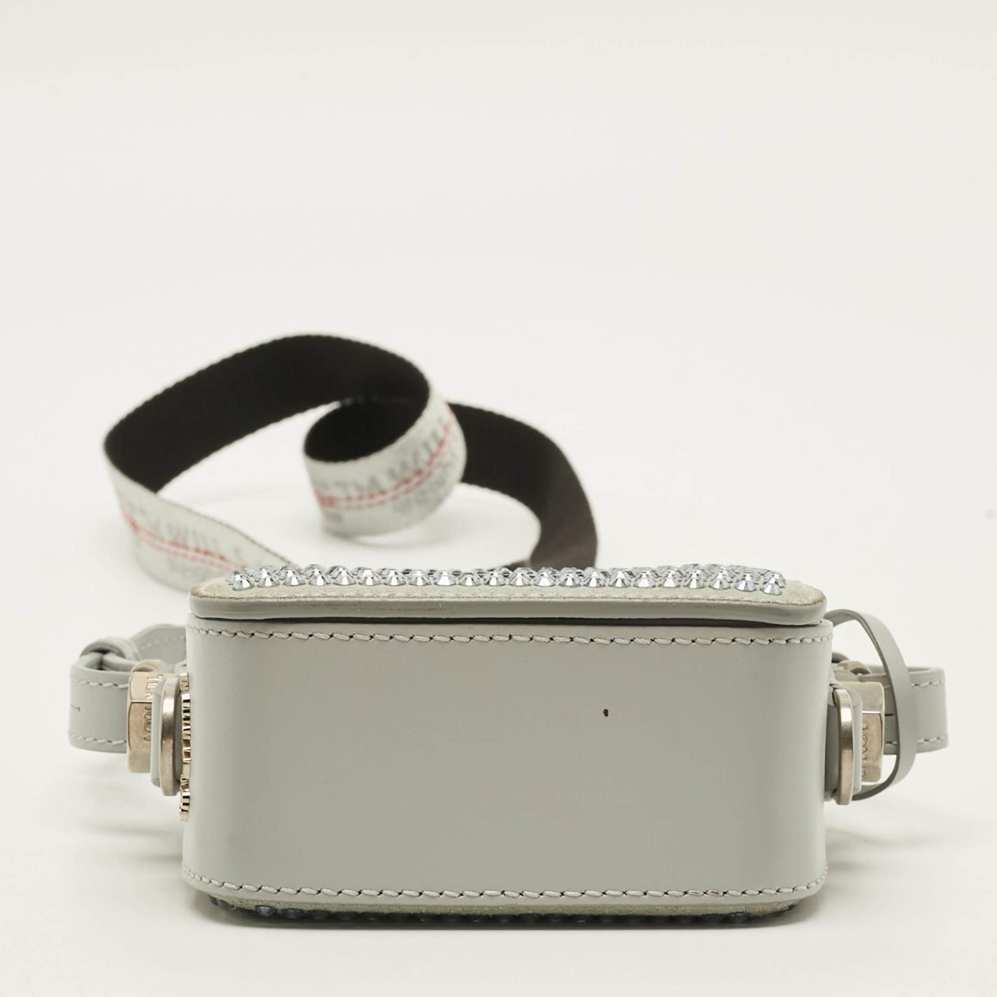 Off - White C/o Virgil Abloh Baby Flap Light Grey Suede Crystal Embellished Bag
